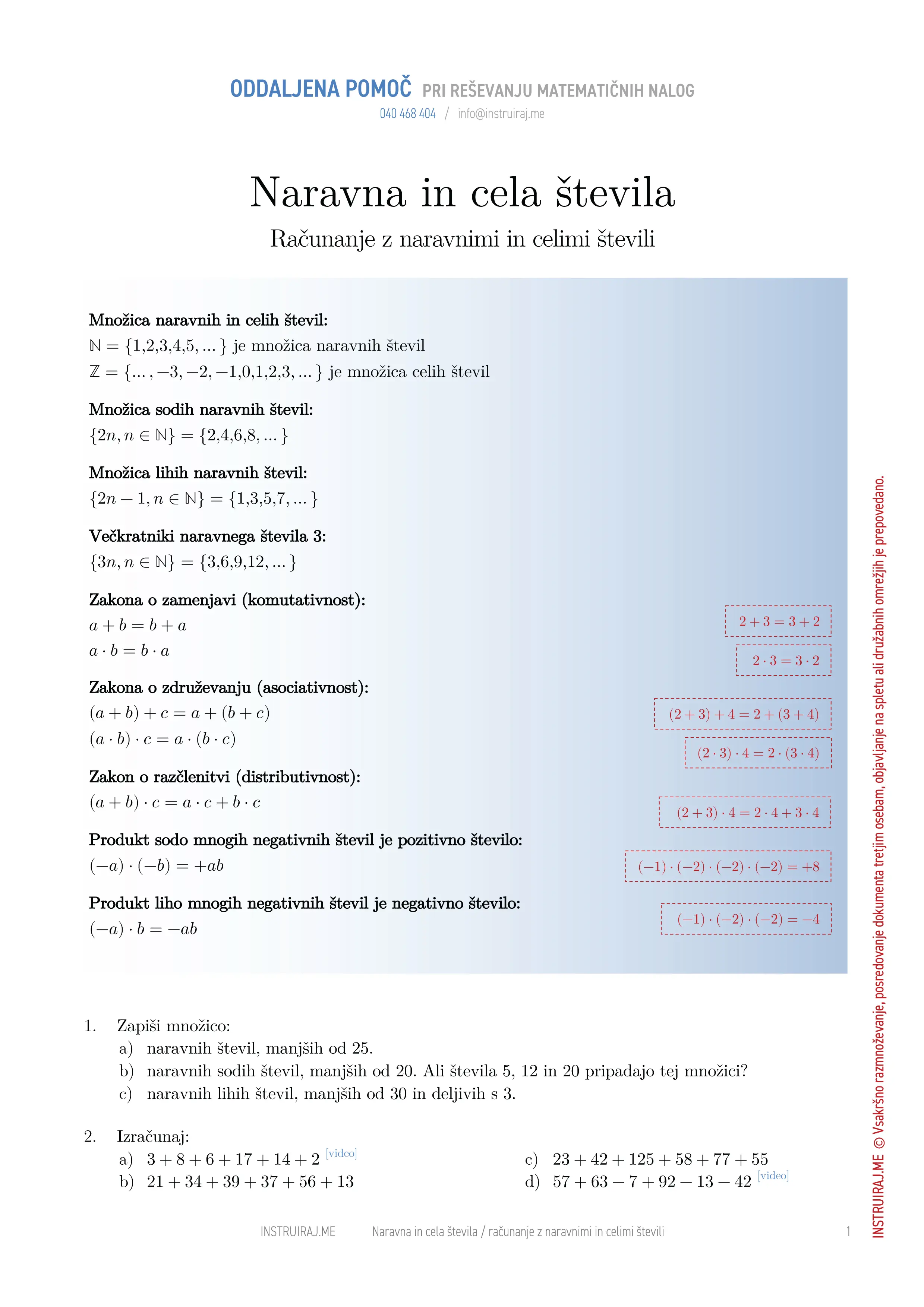 Naravna in cela števila: Računanje z naravnimi in celimi števili