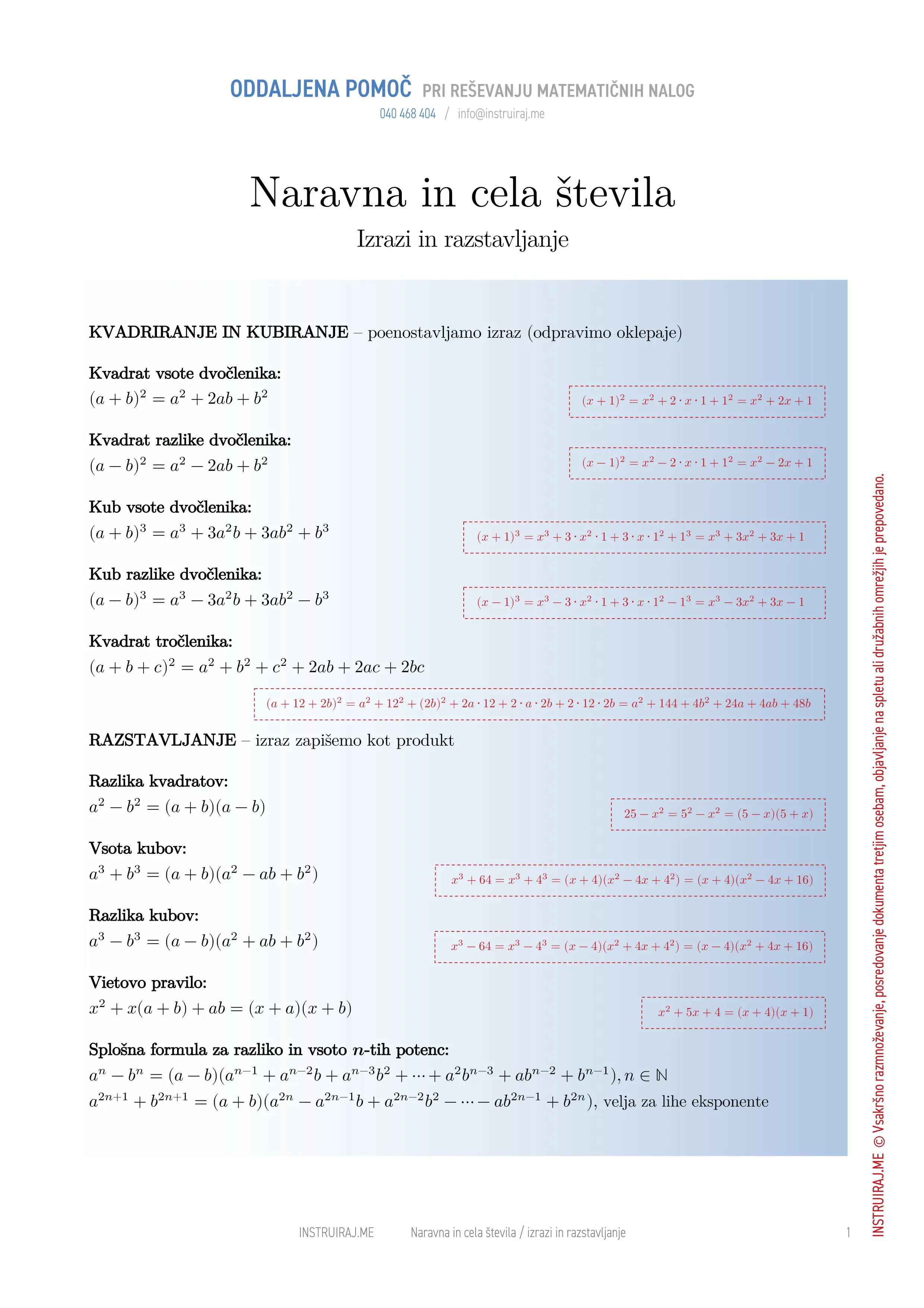 Naravna in cela števila: Izrazi in razstavljanje