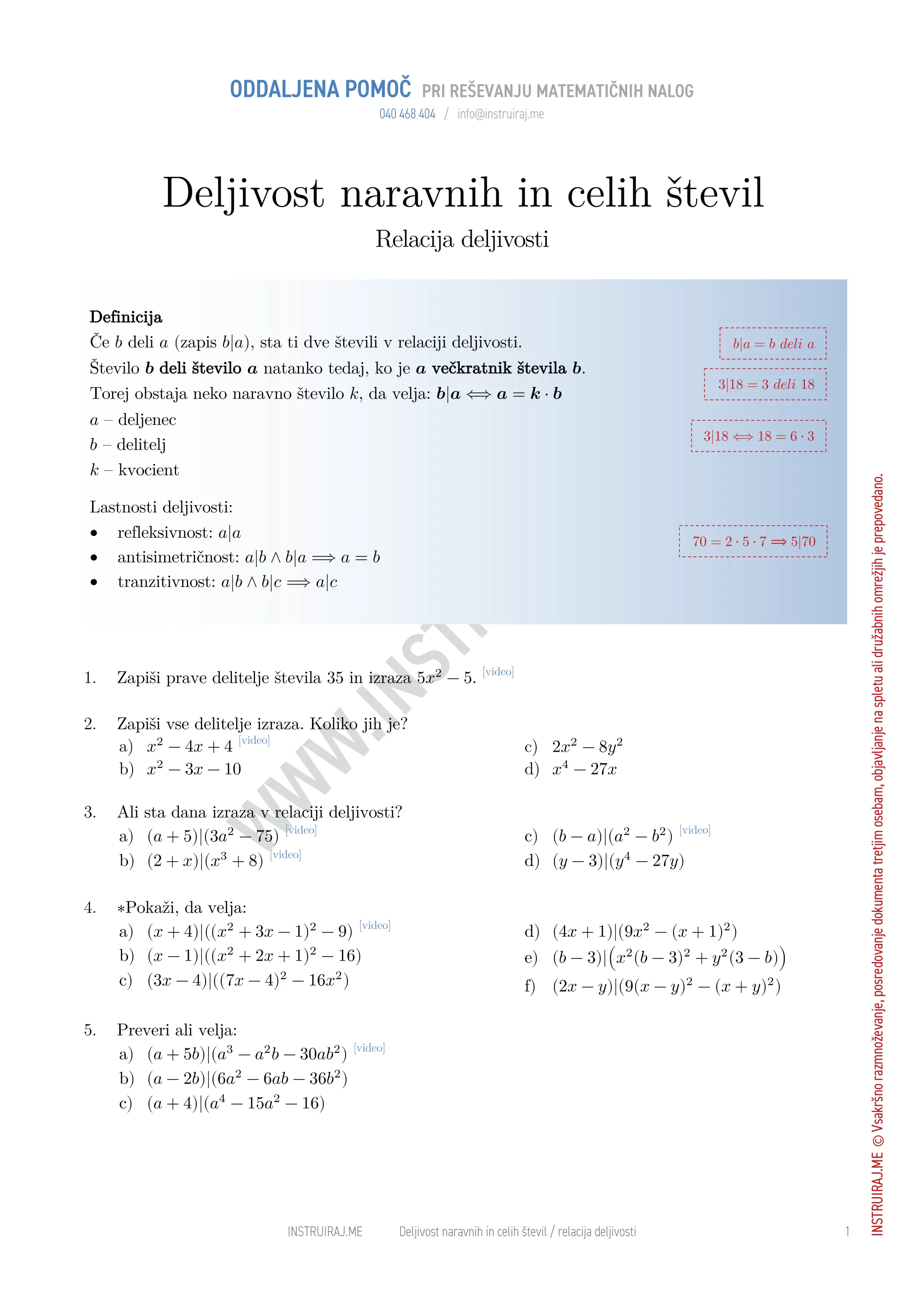 Deljivost naravnih in celih števil: Relacija deljivosti