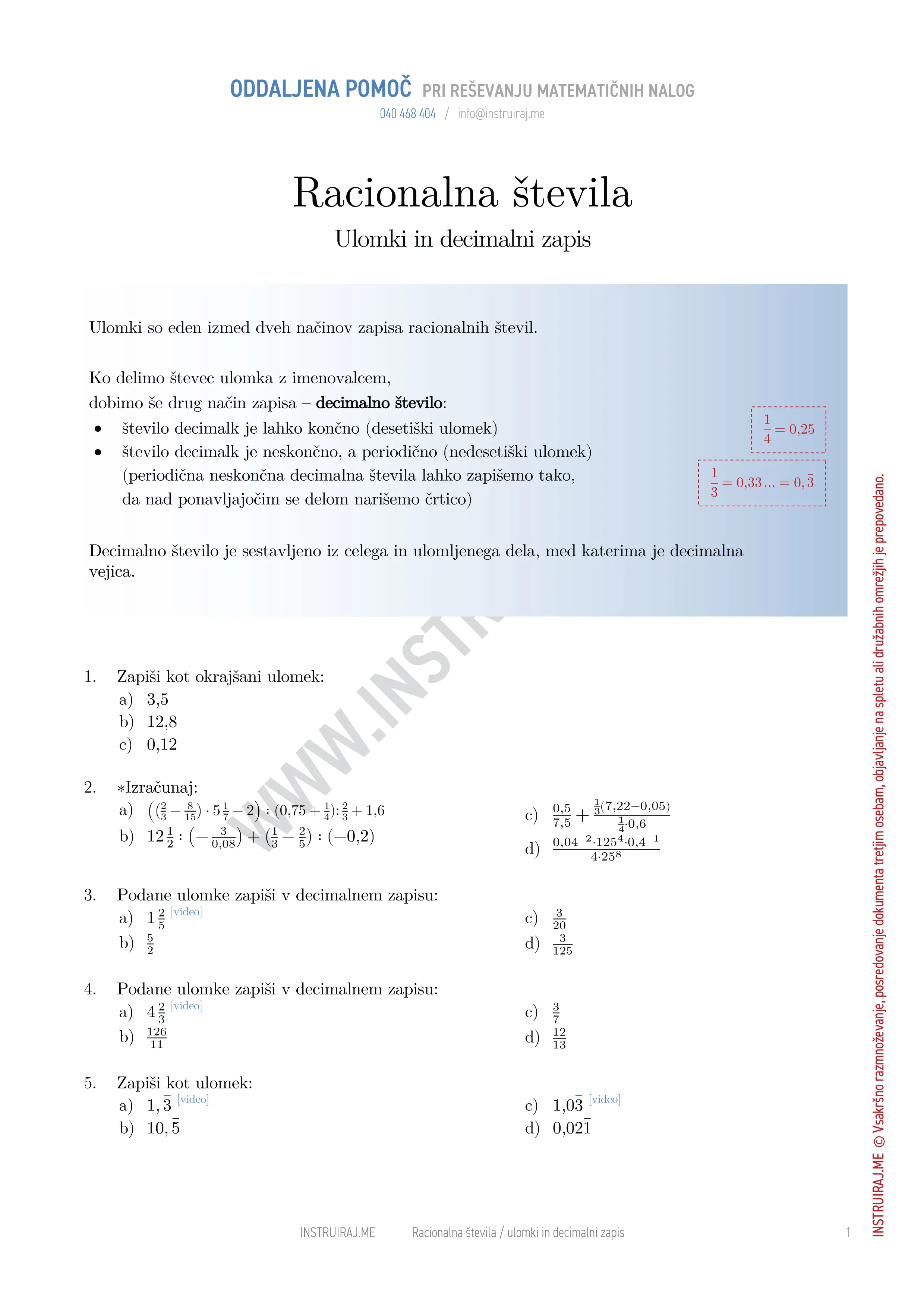 Racionalna števila: Ulomki in decimalni zapis