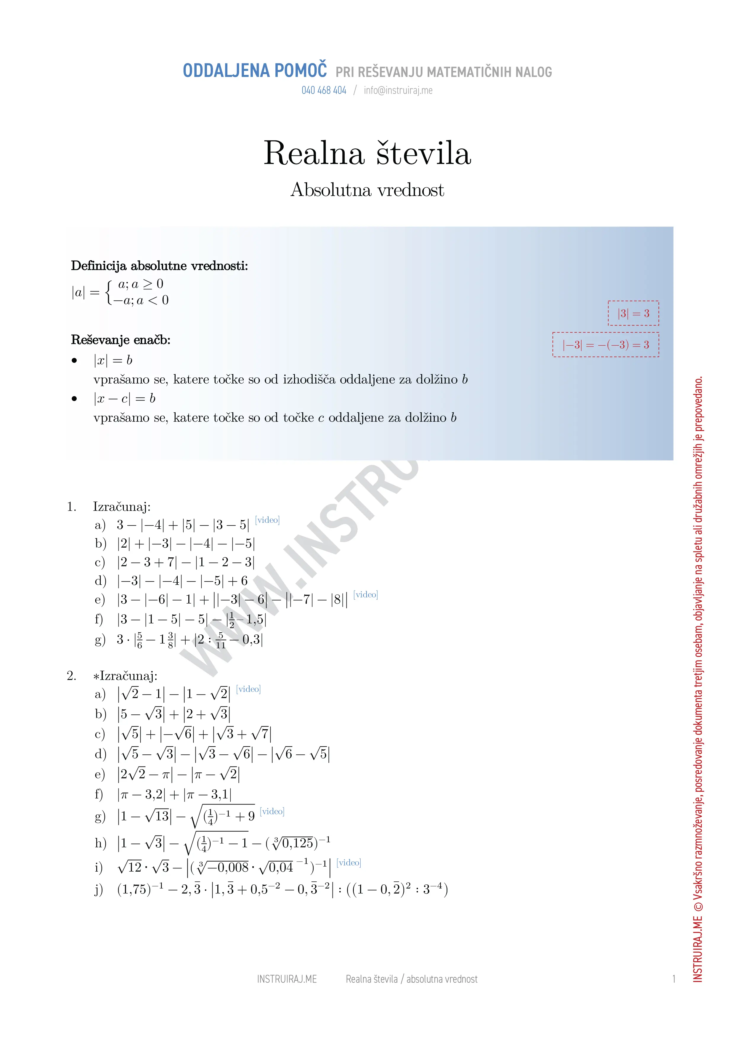 Realna števila: Absolutna vrednost