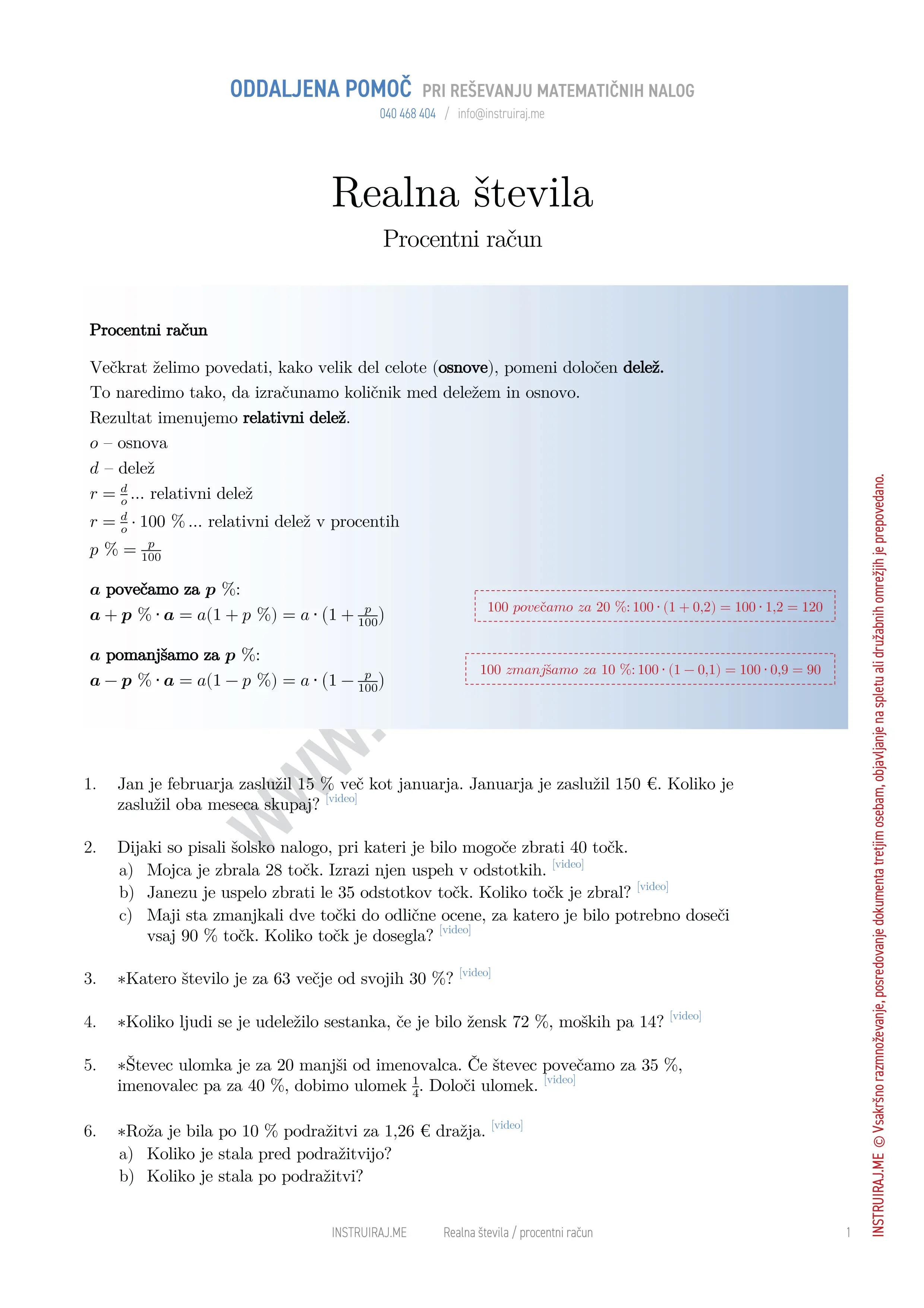 Realna števila: Procentni račun