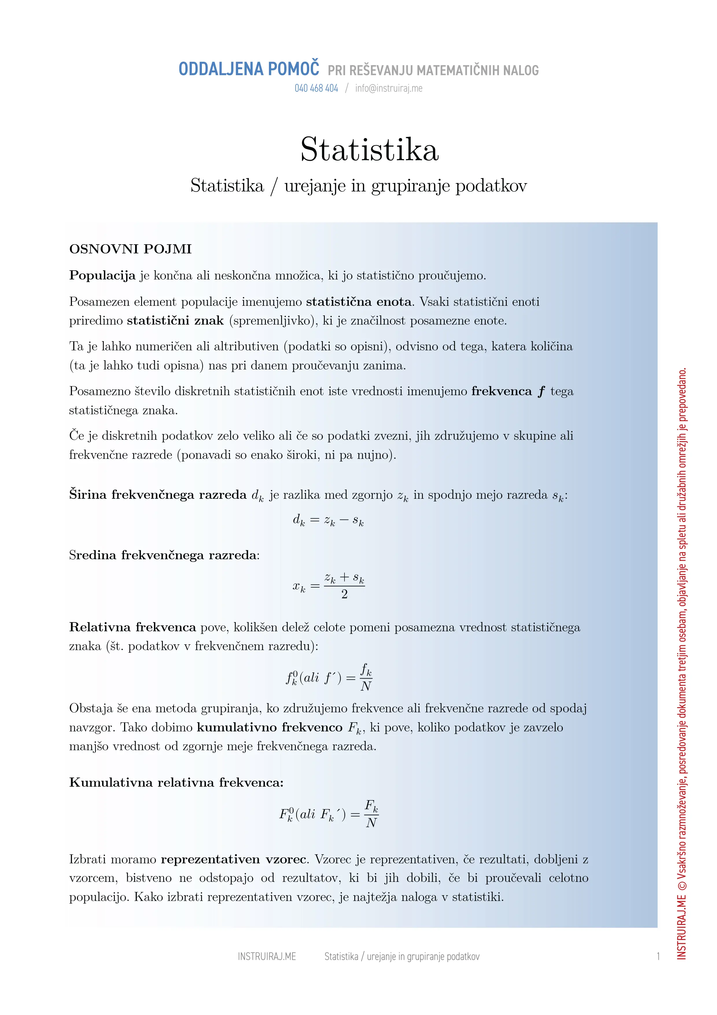 Osnove statistike: Urejanje in grupiranje podatkov