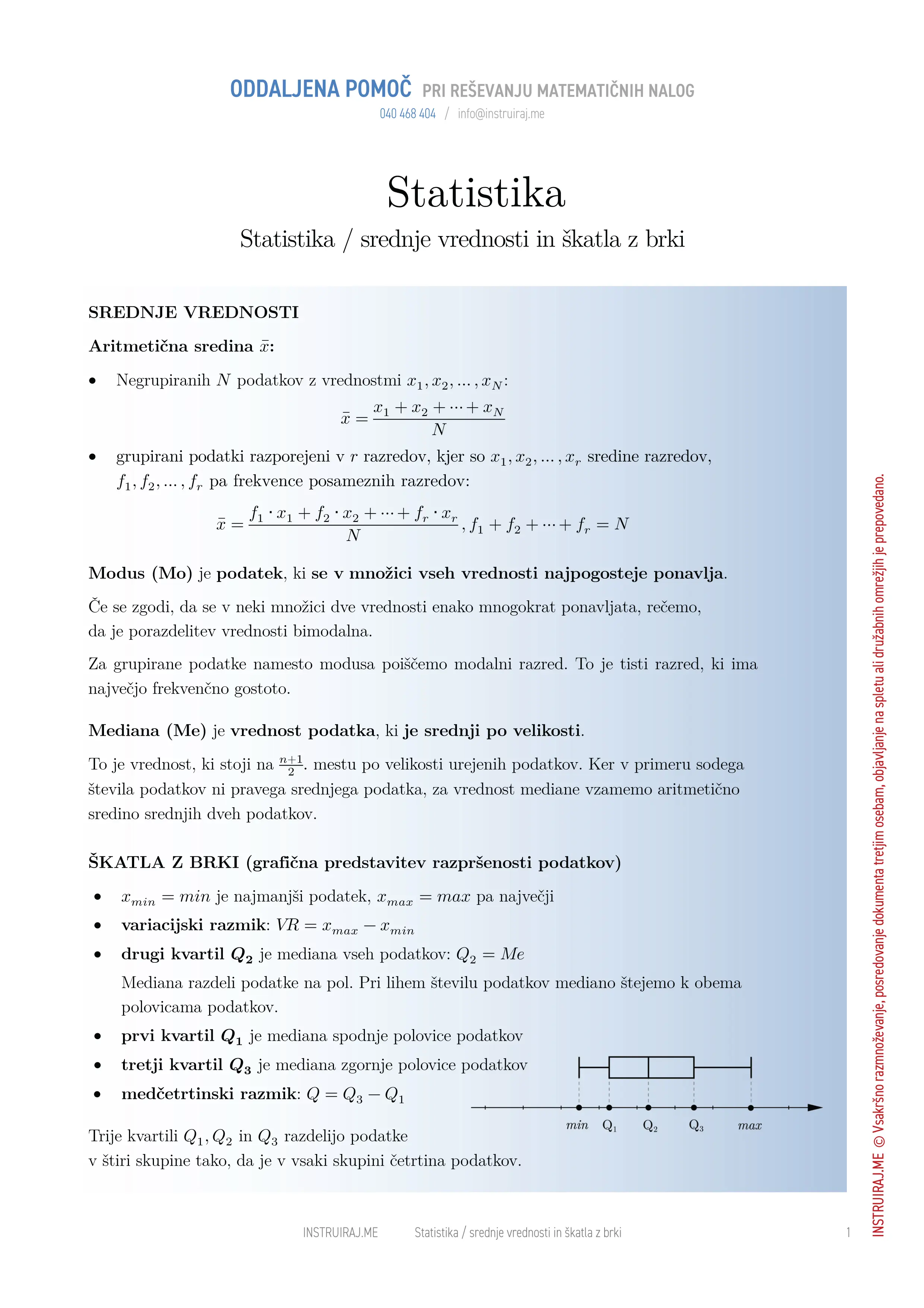 Osnove statistike: Srednje vrednosti in škatla z brki