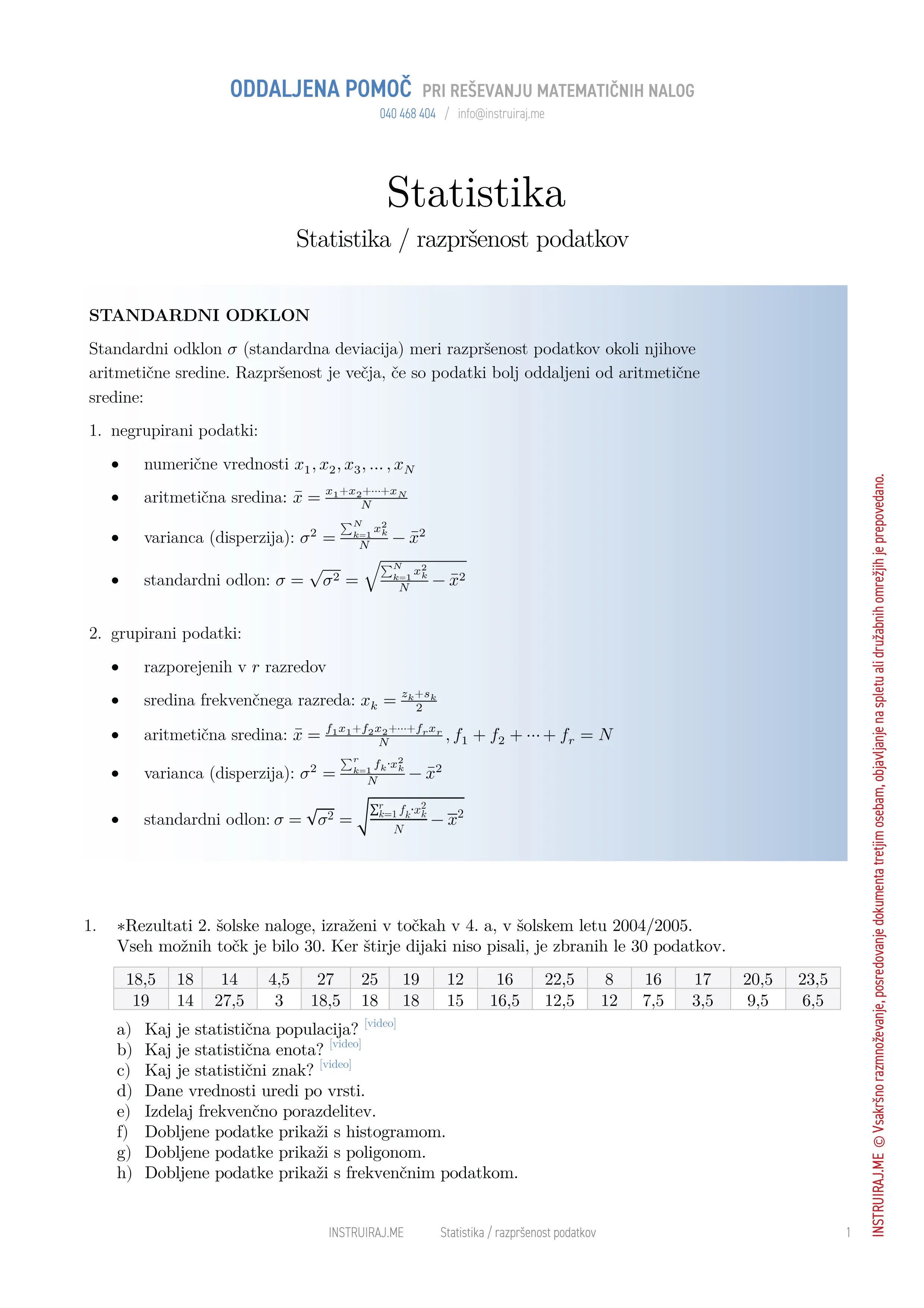 Osnove statistike: Razpršenost podatkov