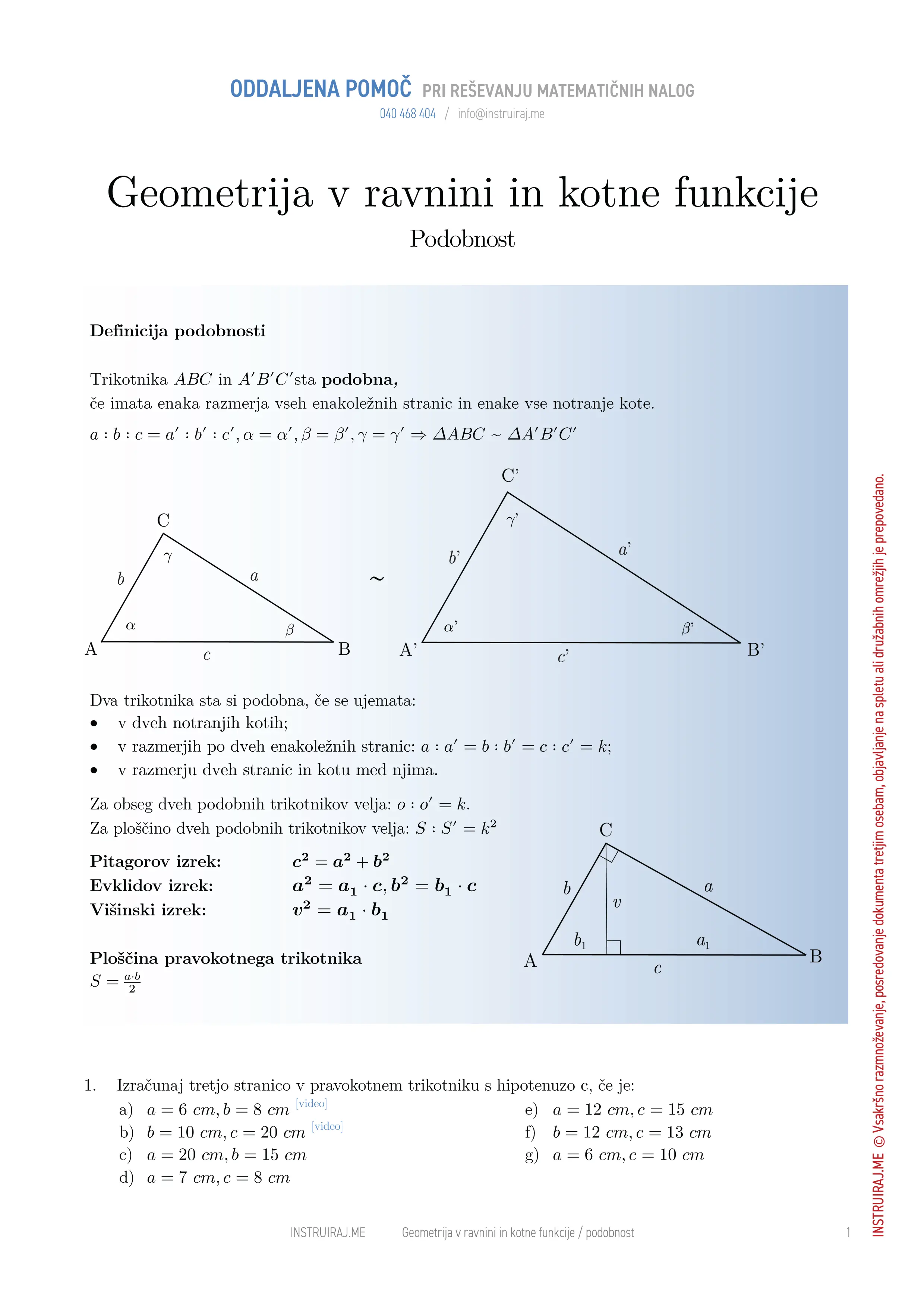 Geometrija v ravnini in kotne funkcije: Podobnost