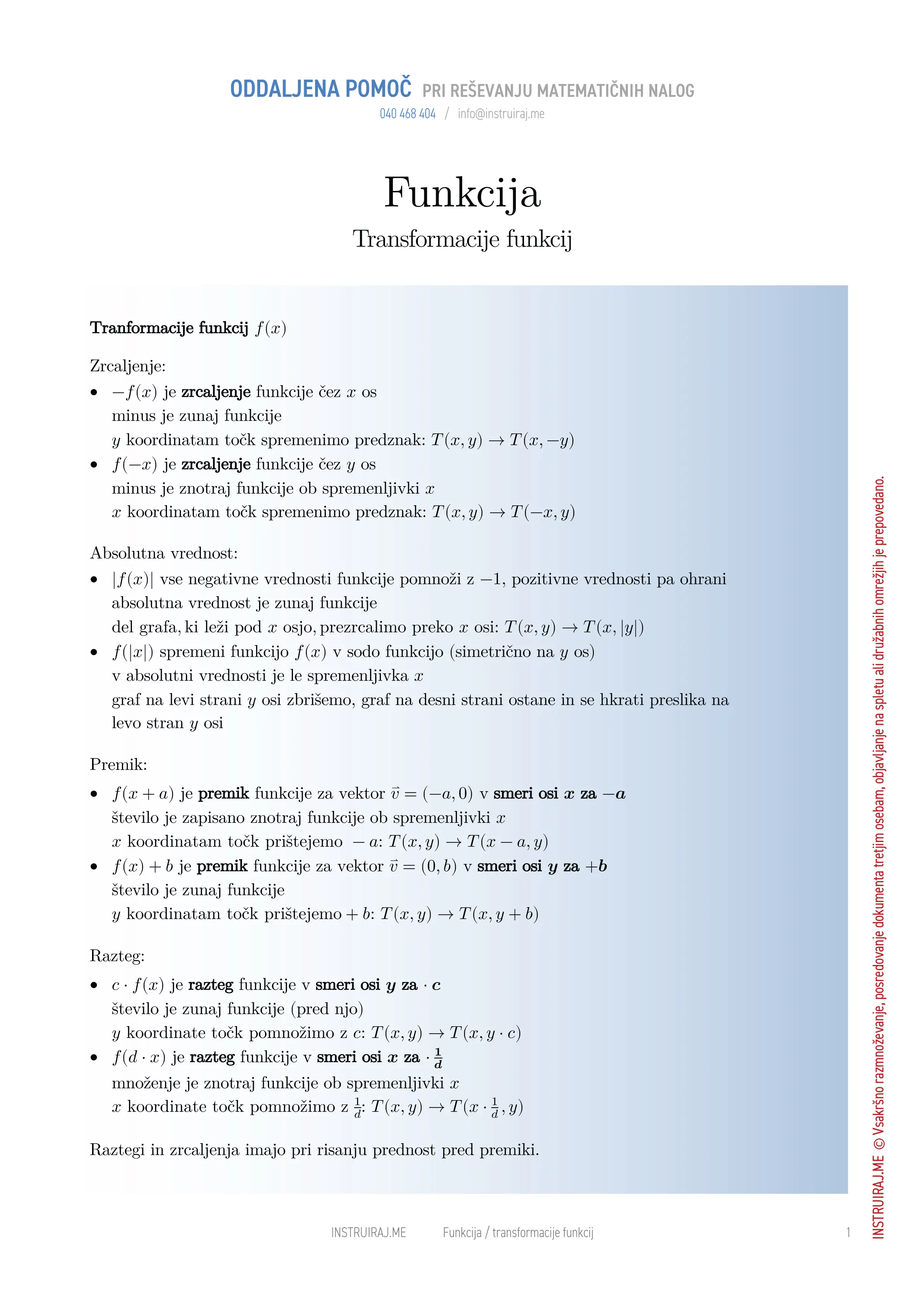 Funkcija: Transformacije funkcij