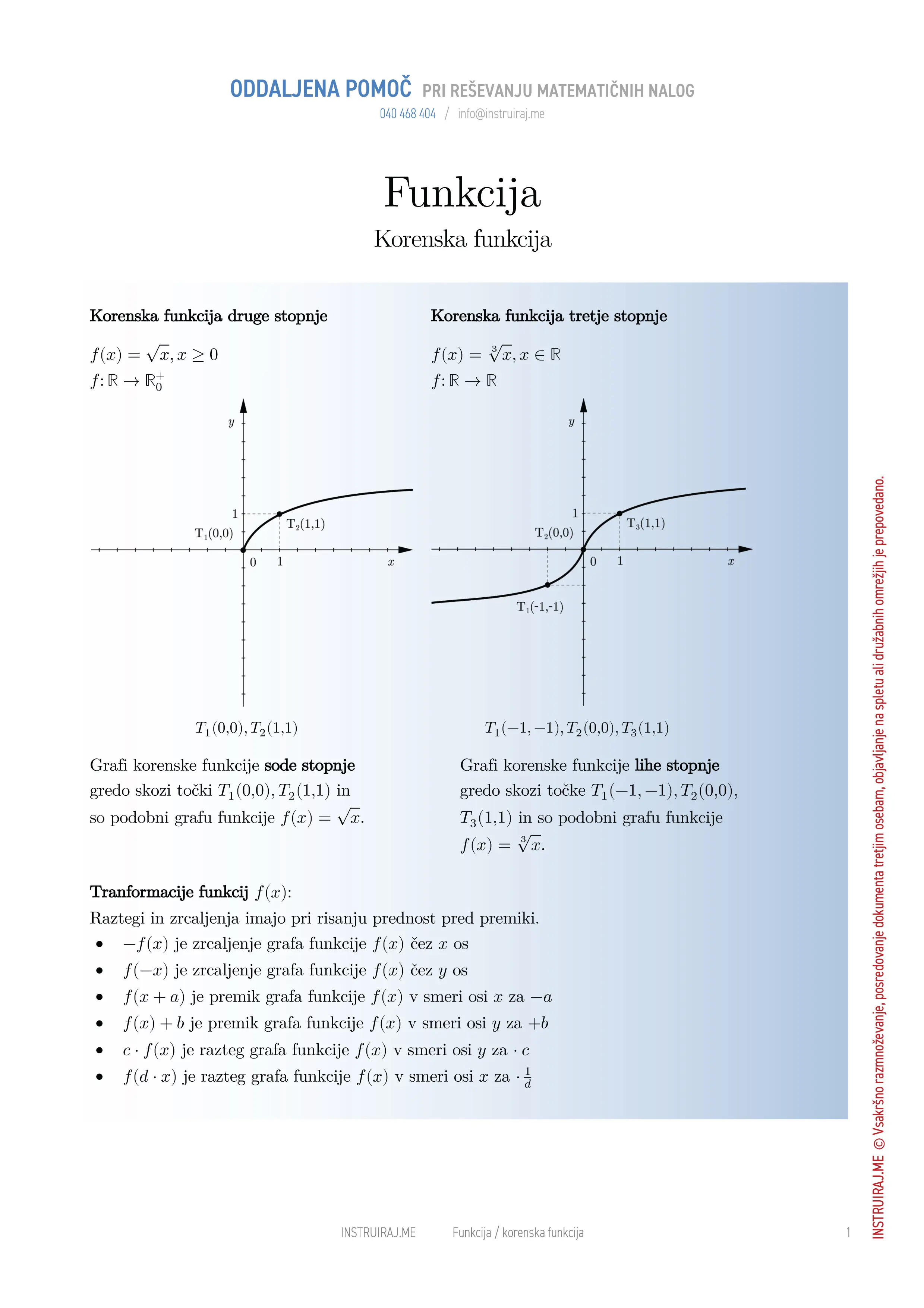 Funkcija: Korenska funkcija