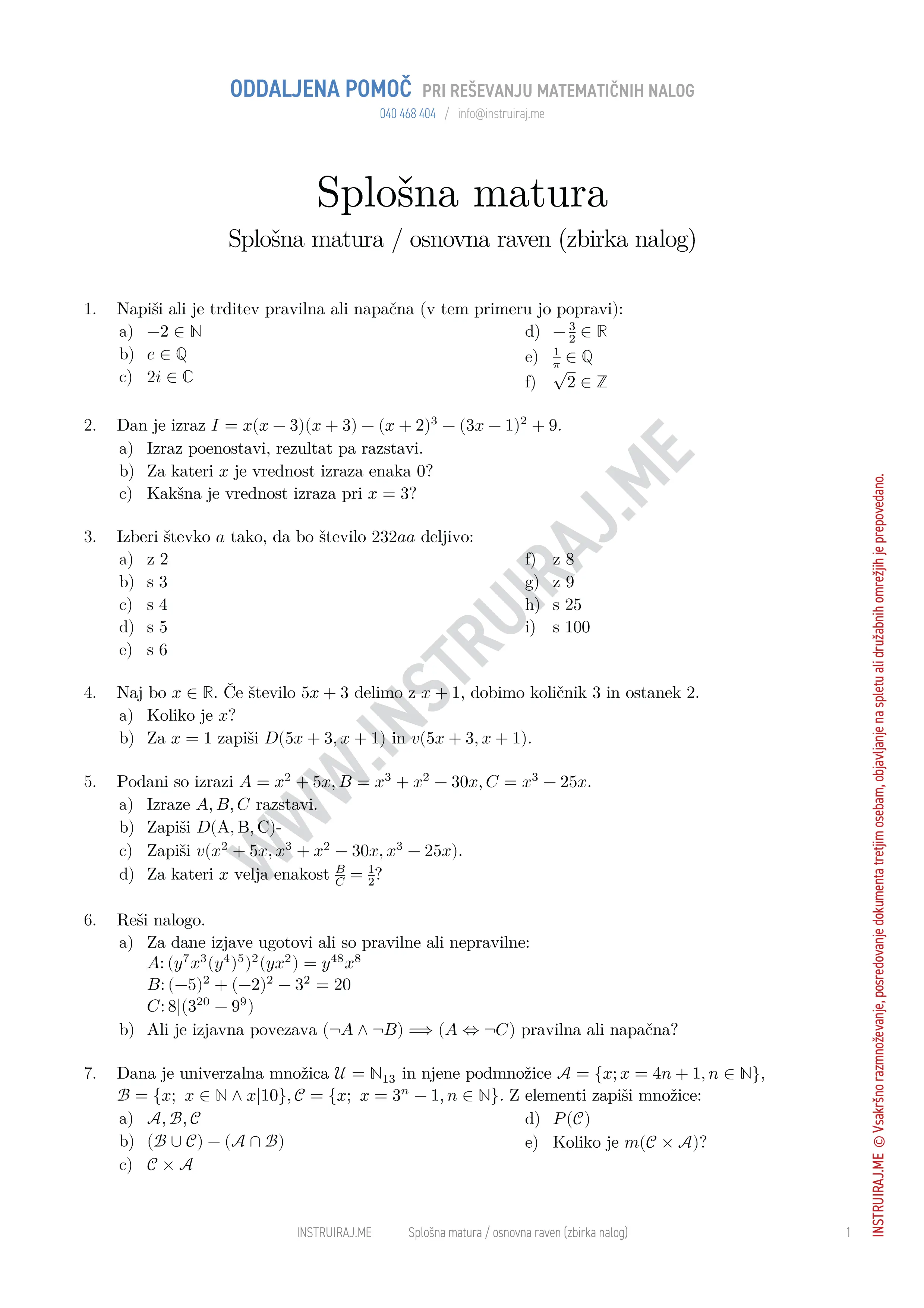 Splošna matura (osnovna raven): Splošna matura OR (zbirka nalog)
