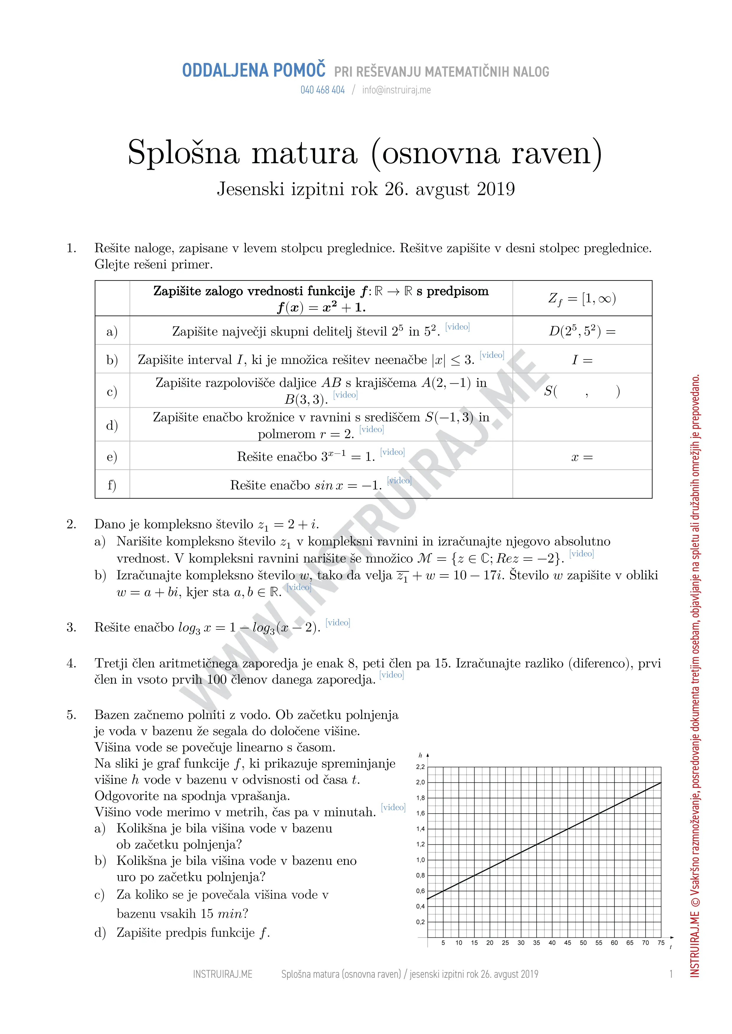 Splošna matura (osnovna raven): Splošna matura OR, jesenski izpitni rok 26. avgust 2019