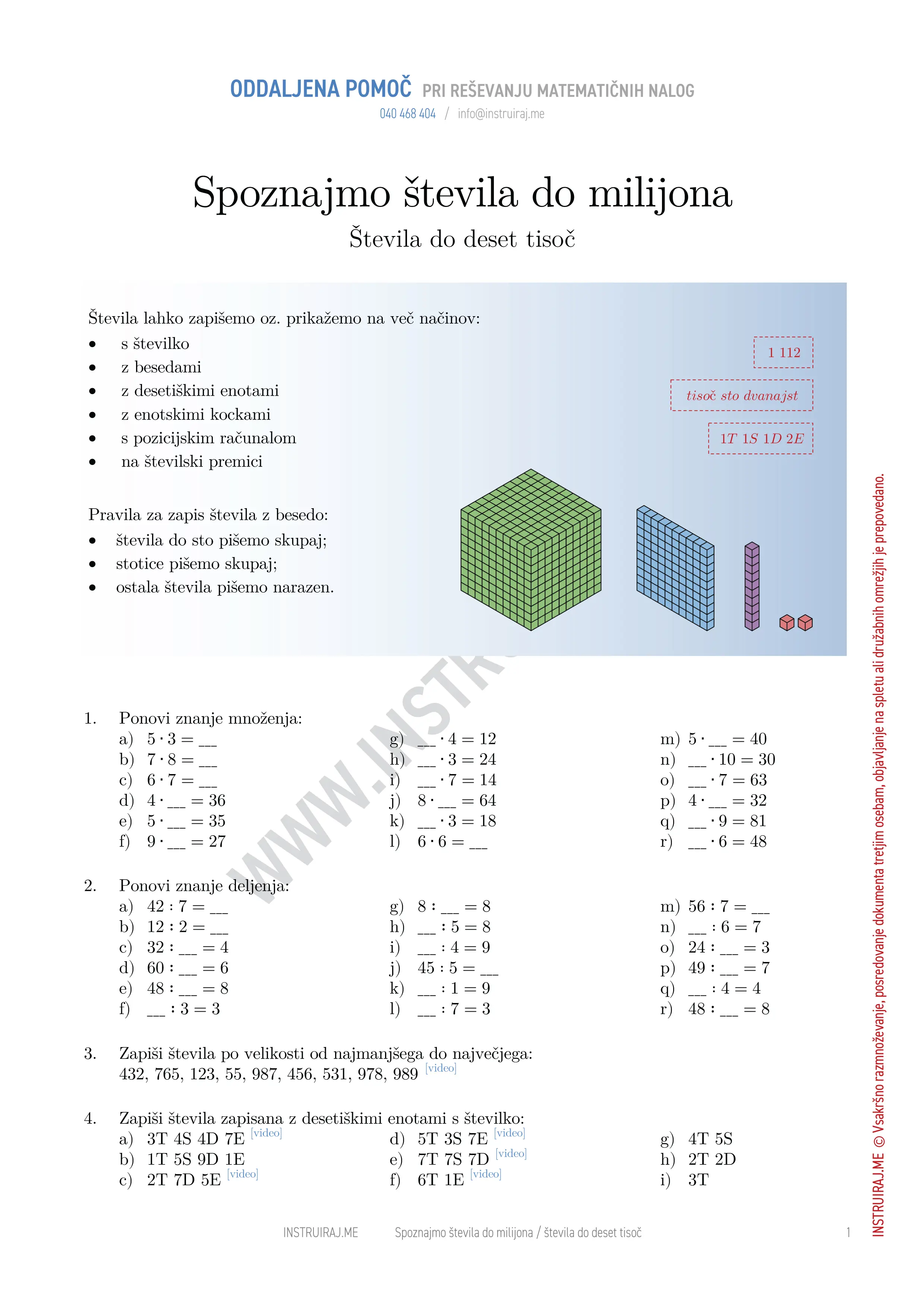 Spoznajmo števila do milijona: Števila do deset tisoč