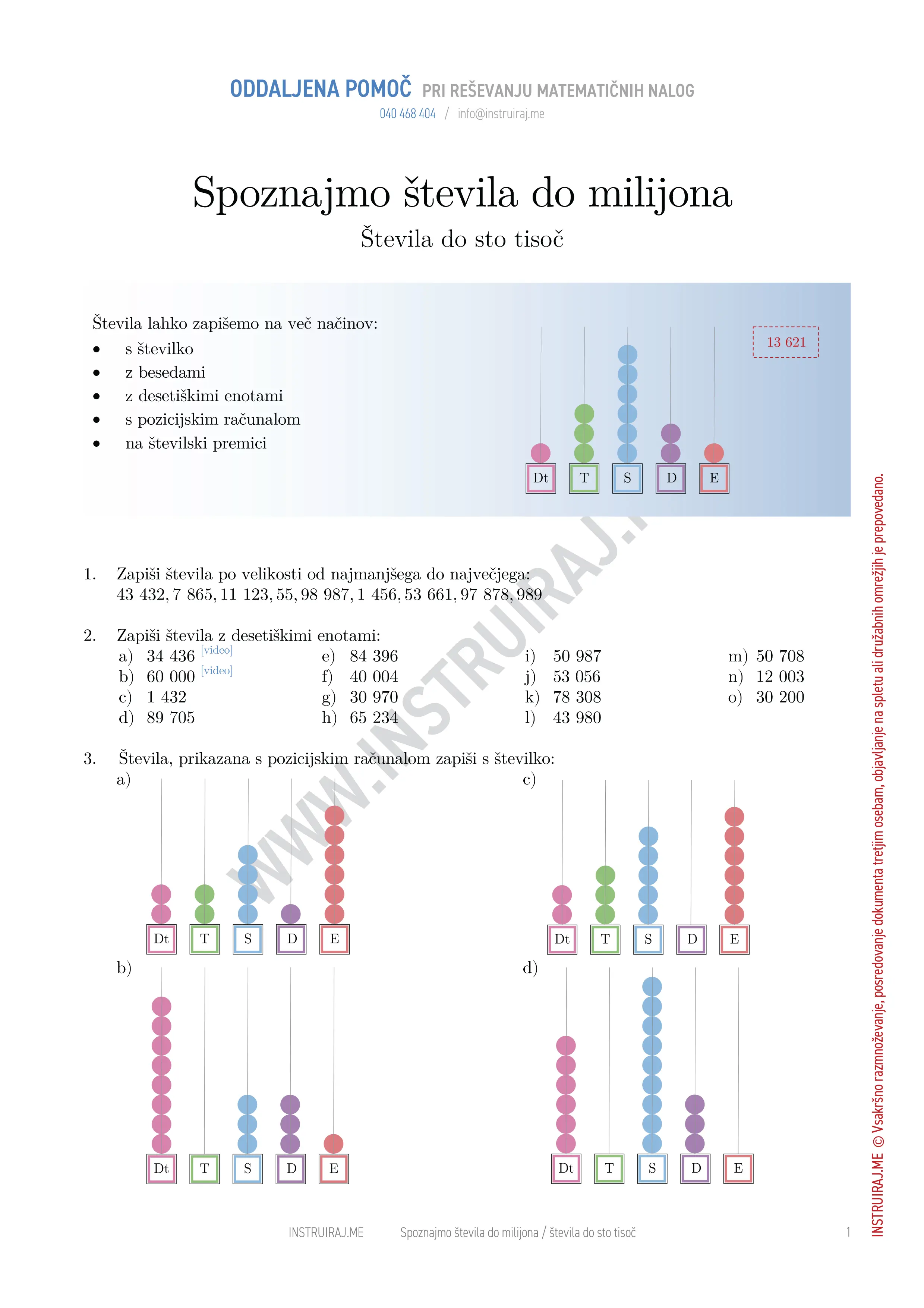 Spoznajmo števila do milijona: Števila do sto tisoč