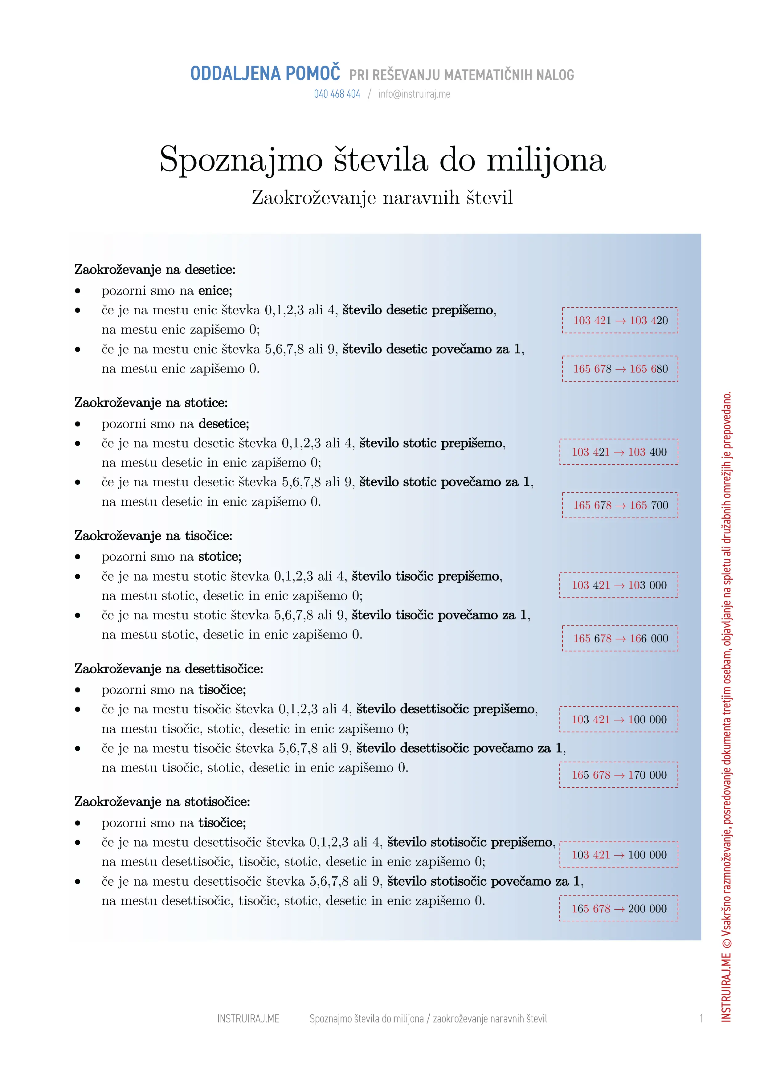 Spoznajmo števila do milijona: Zaokroževanje naravnih števil