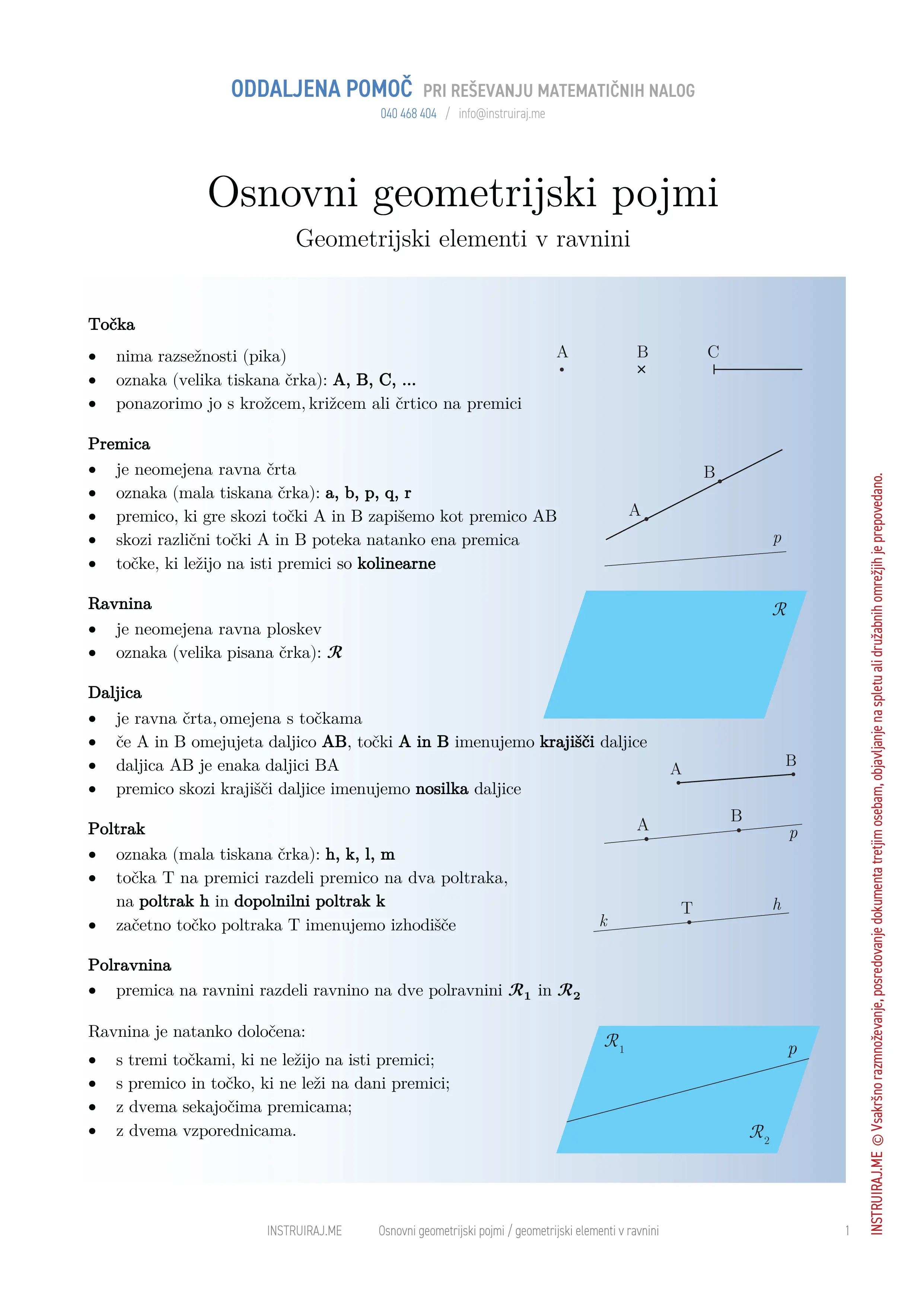Osnovni geometrijski pojmi: Geometrijski elementi v ravnini
