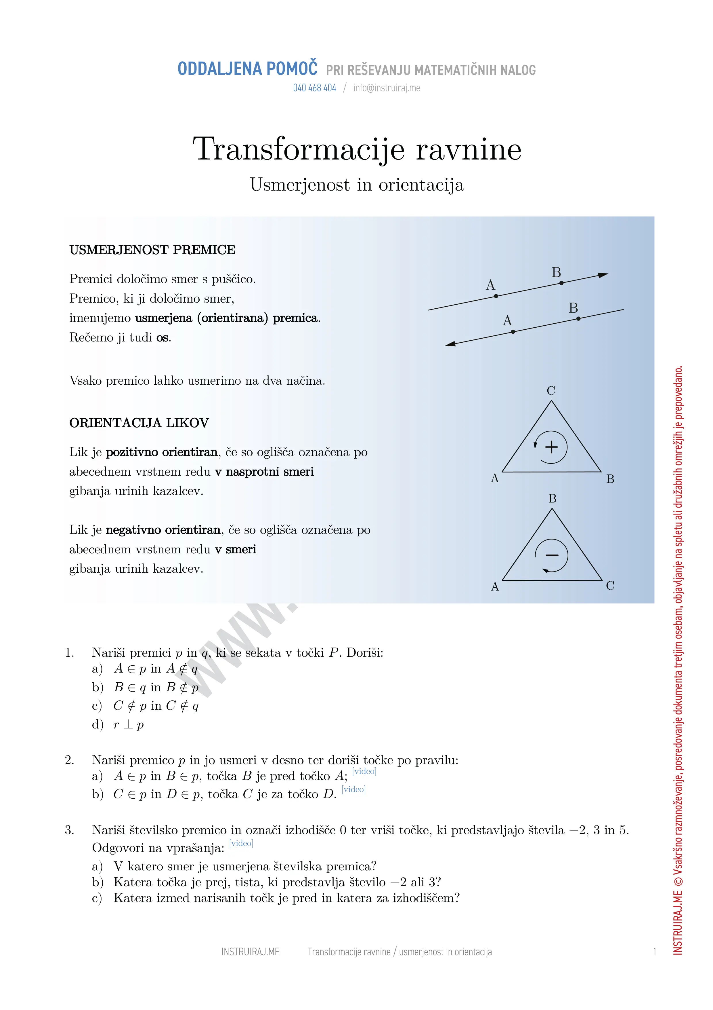Transformacije ravnine: Usmerjenost in orientacija
