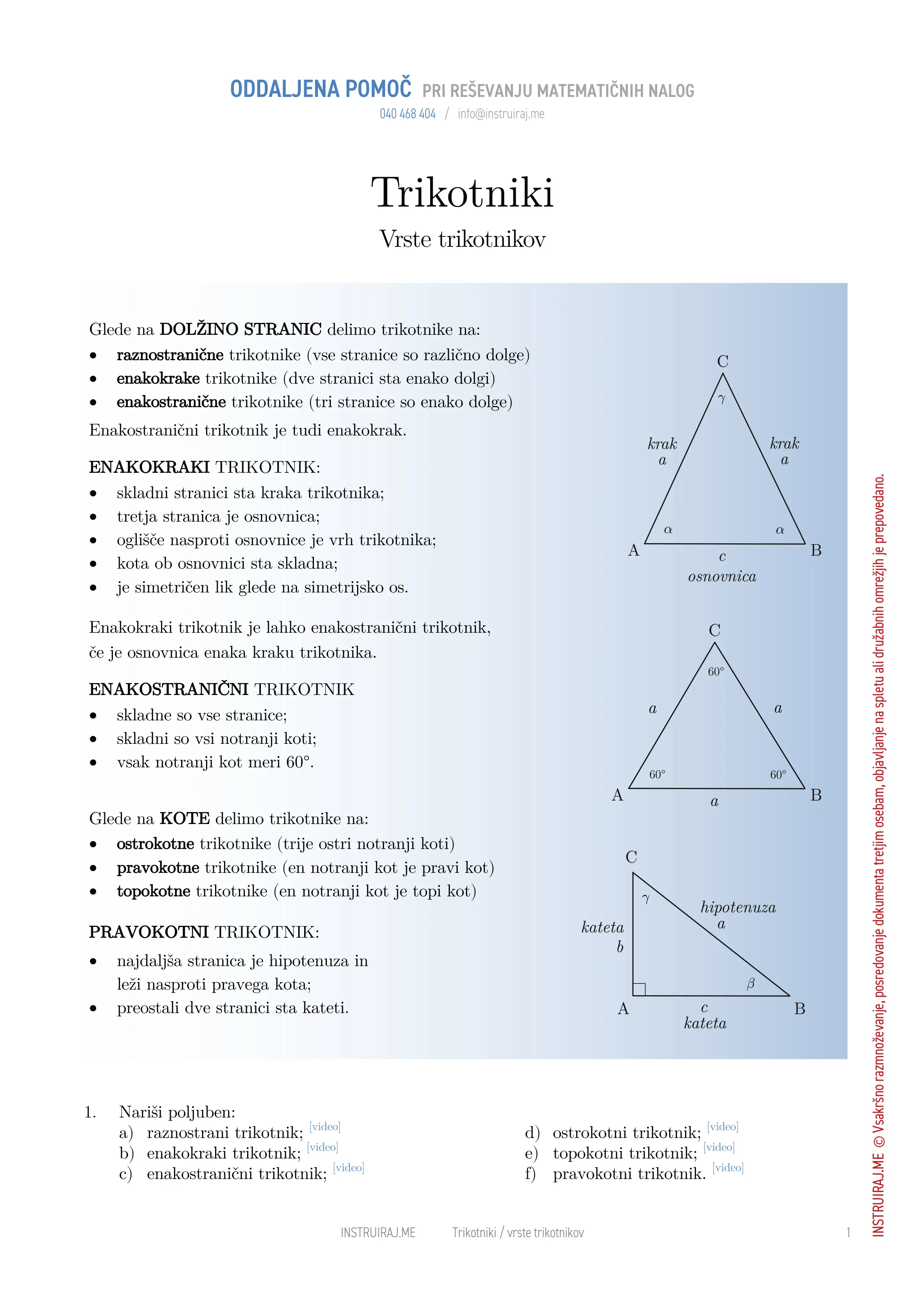 Trikotniki: Vrste trikotnikov