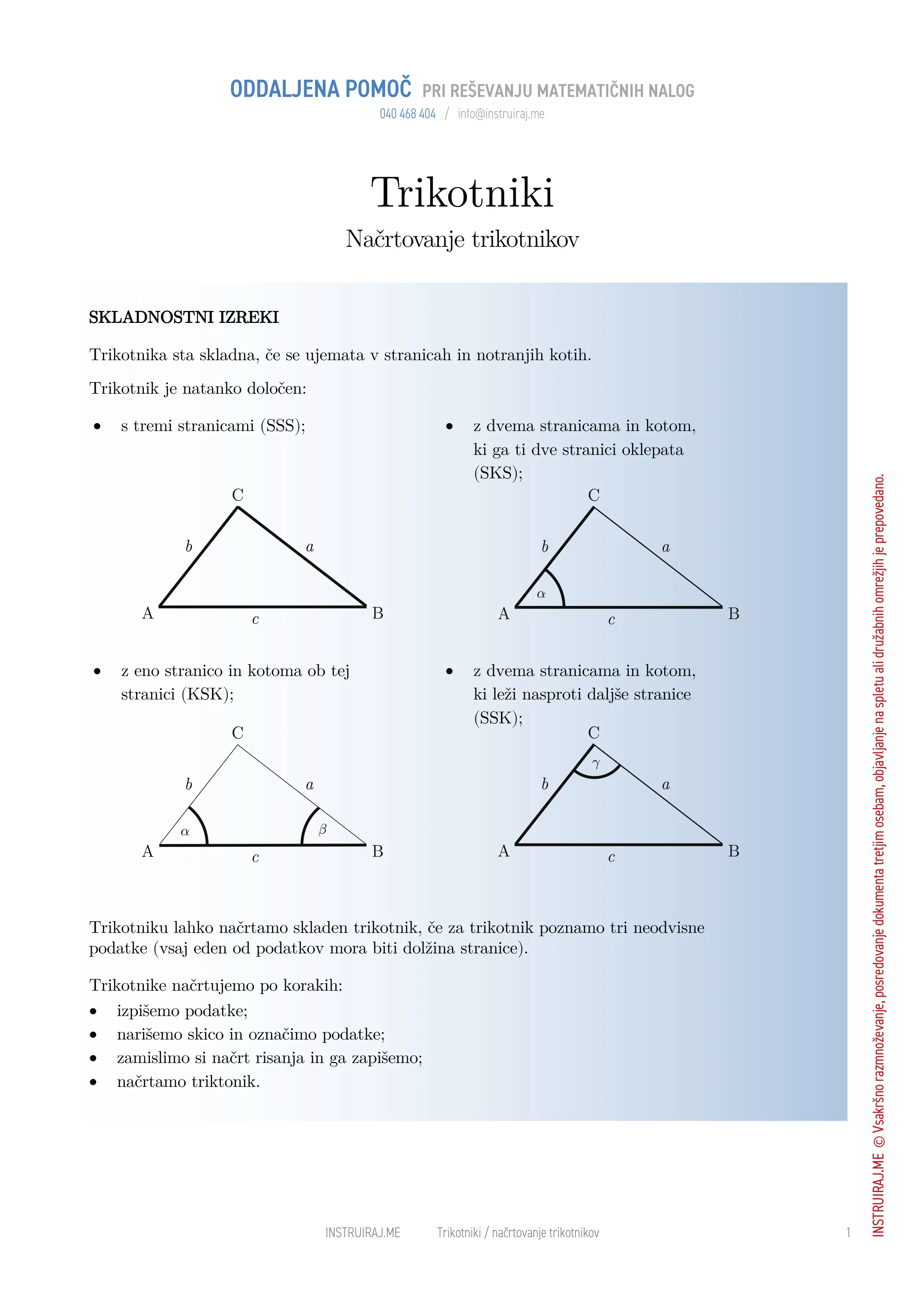 Trikotniki: Načrtovanje trikotnikov