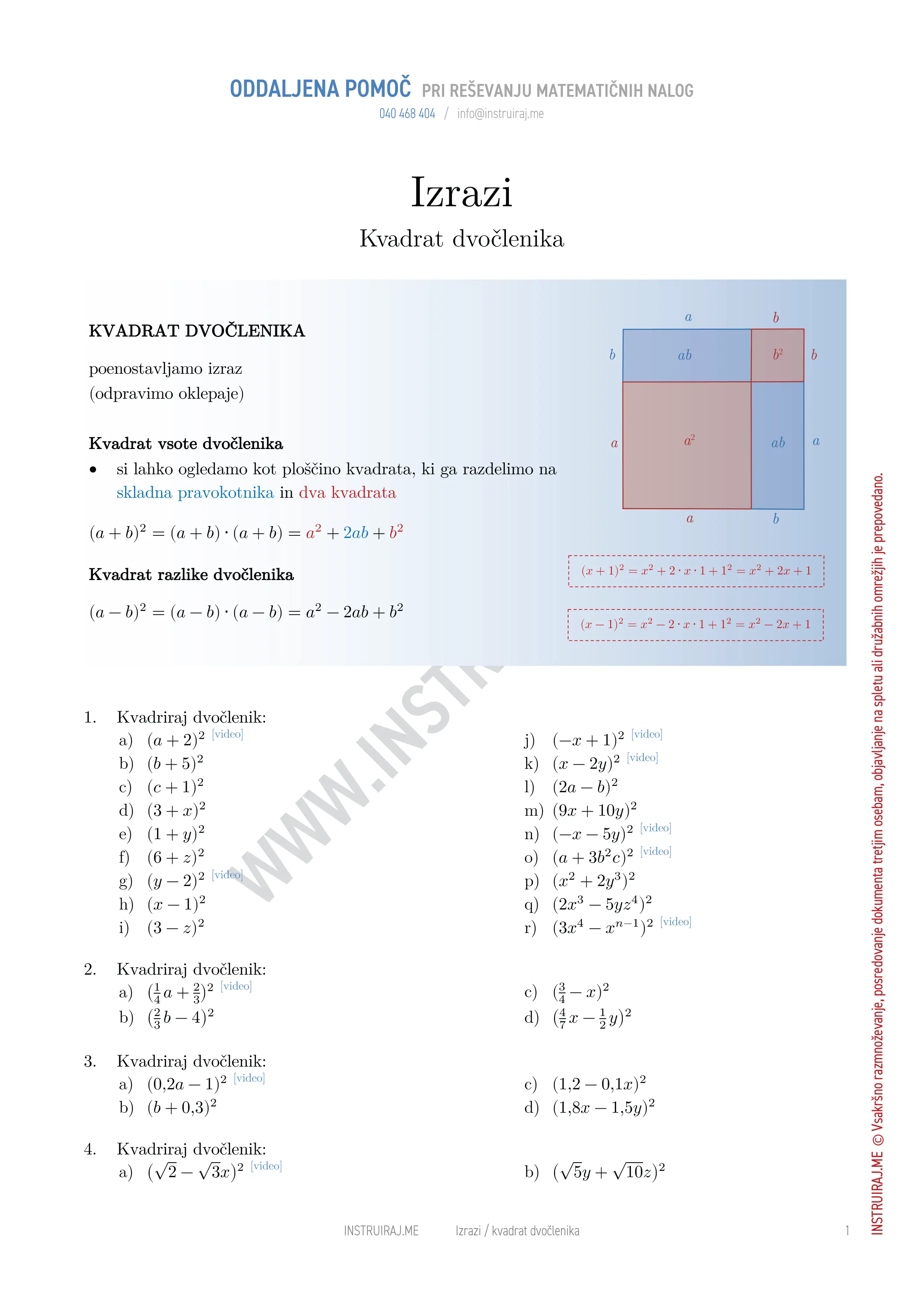 Izrazi: Kvadrat dvočlenika