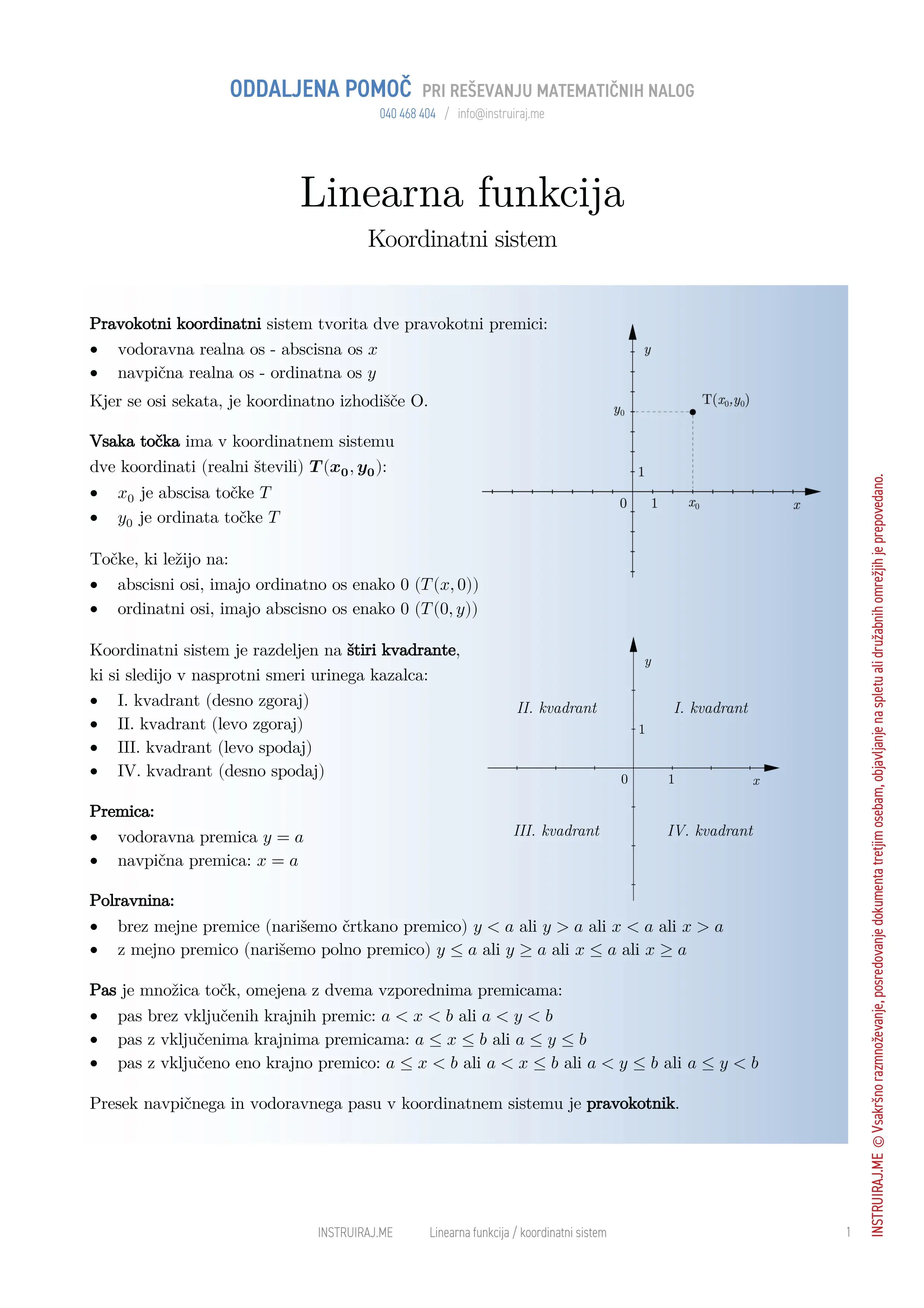 Linearna funkcija: Koordinatni sistem