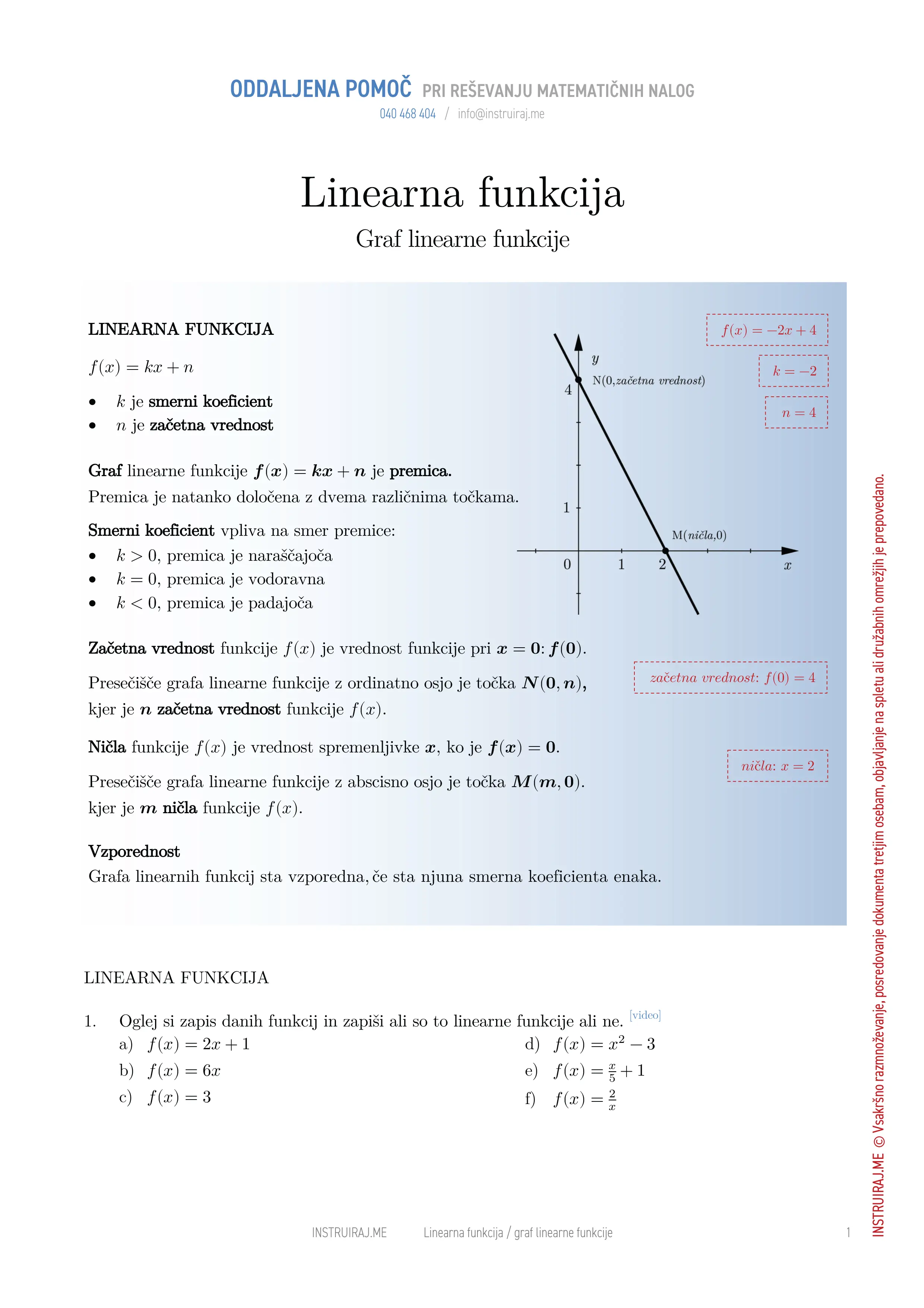 Linearna funkcija: Graf linearne funkcije