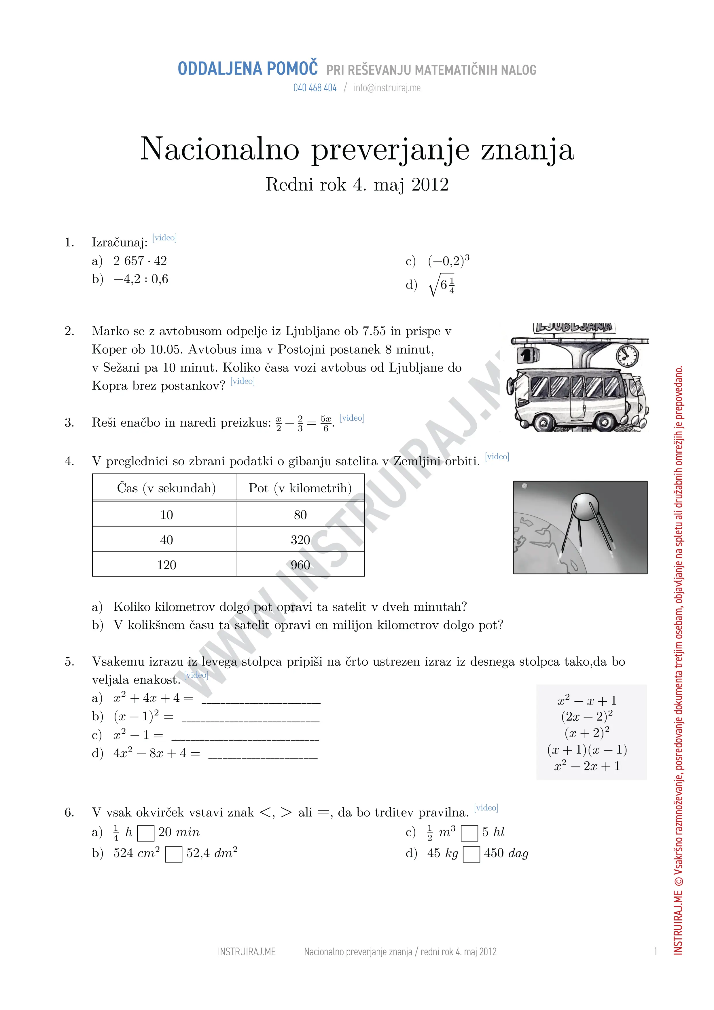 Nacionalno preverjanje znanja: NPZ redni rok 4. maj 2012