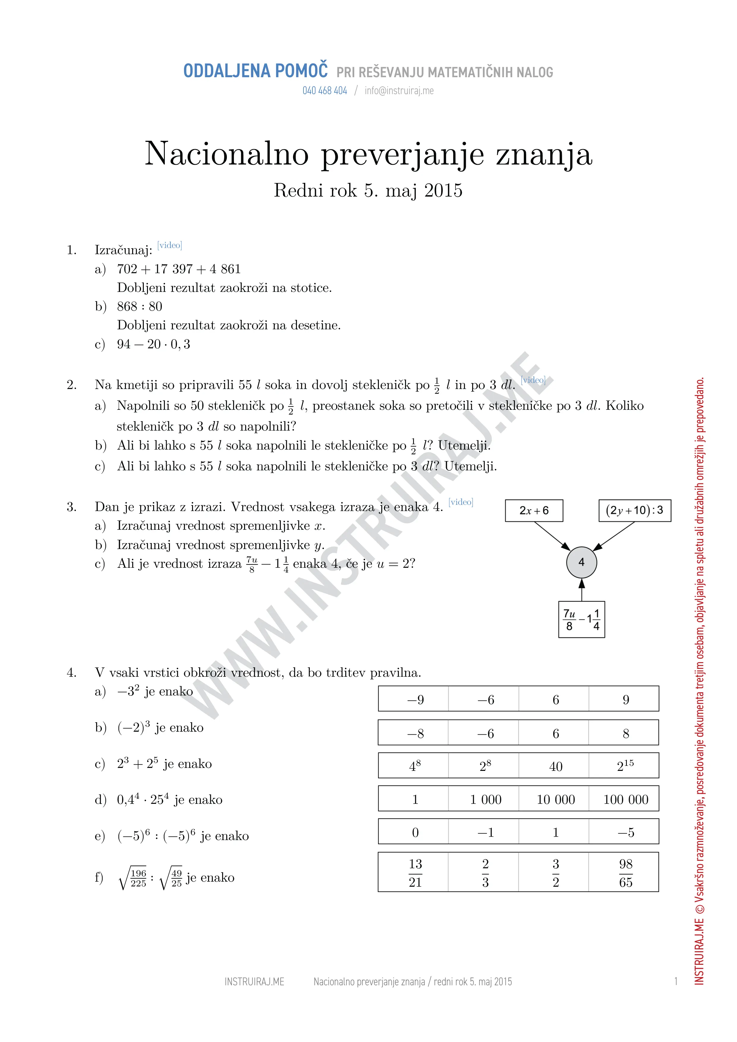 Nacionalno preverjanje znanja: NPZ redni rok 5. maj 2015