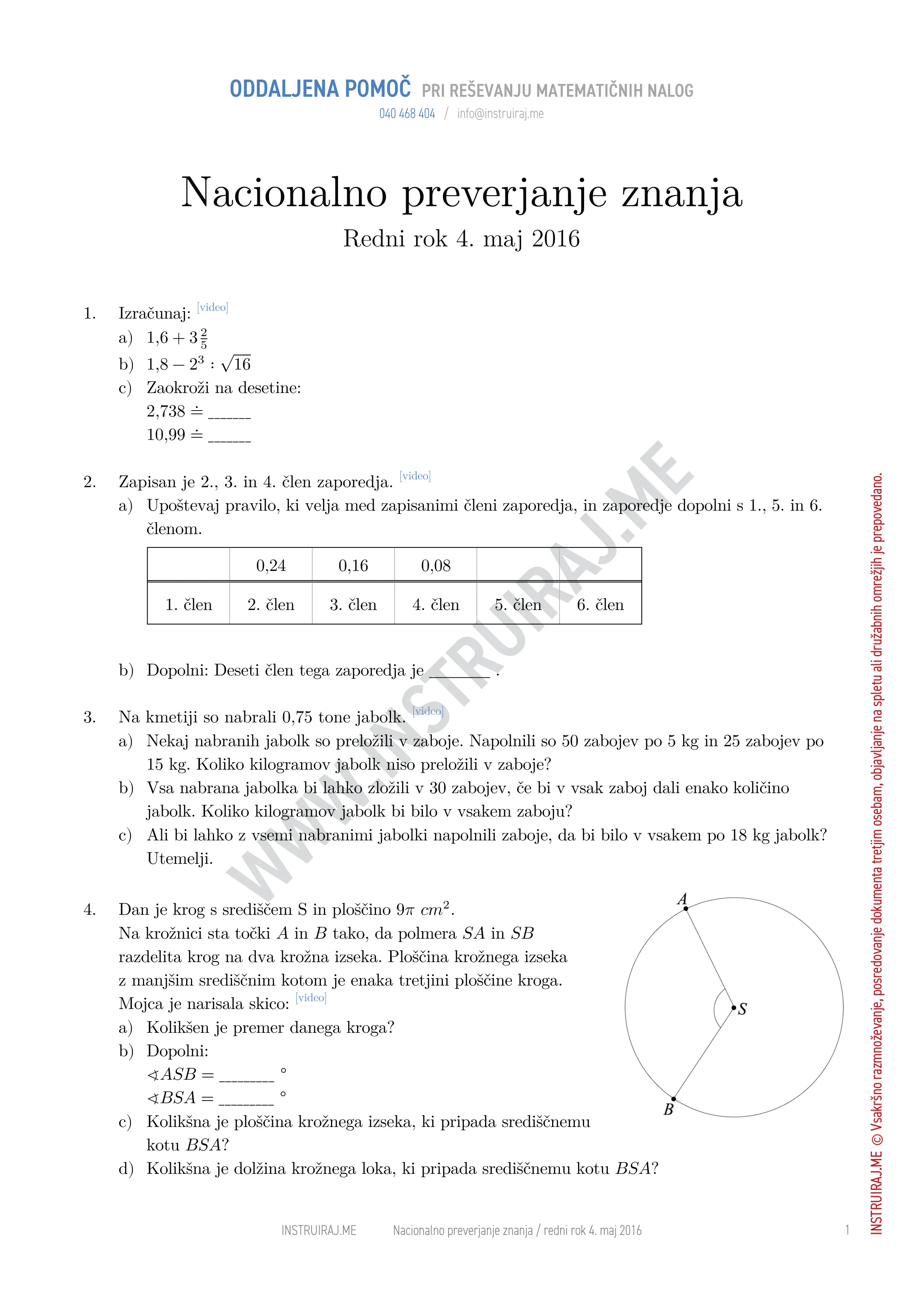 Nacionalno preverjanje znanja: NPZ redni rok 4. maj 2016