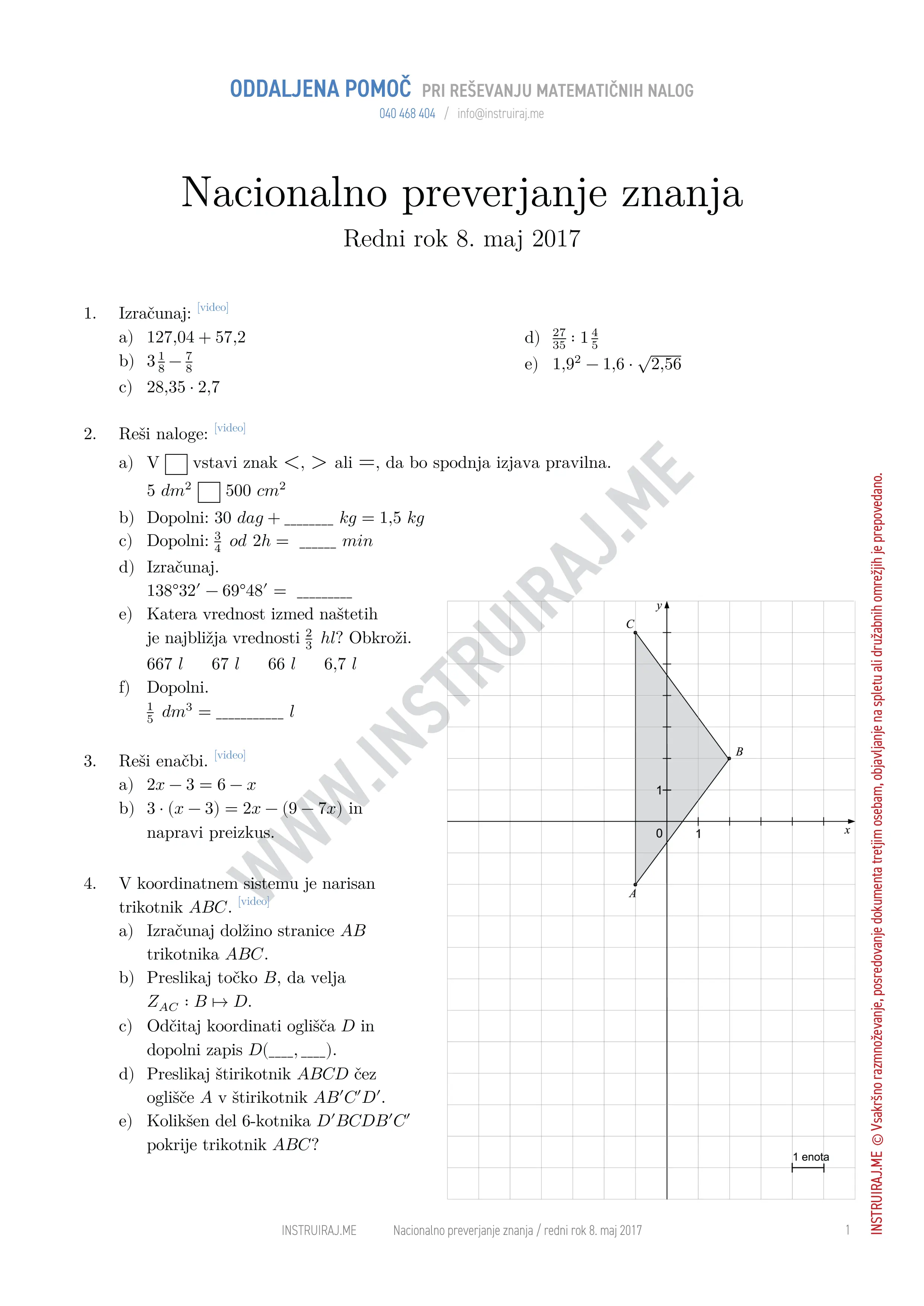 Nacionalno preverjanje znanja: NPZ redni rok 8. maj 2017