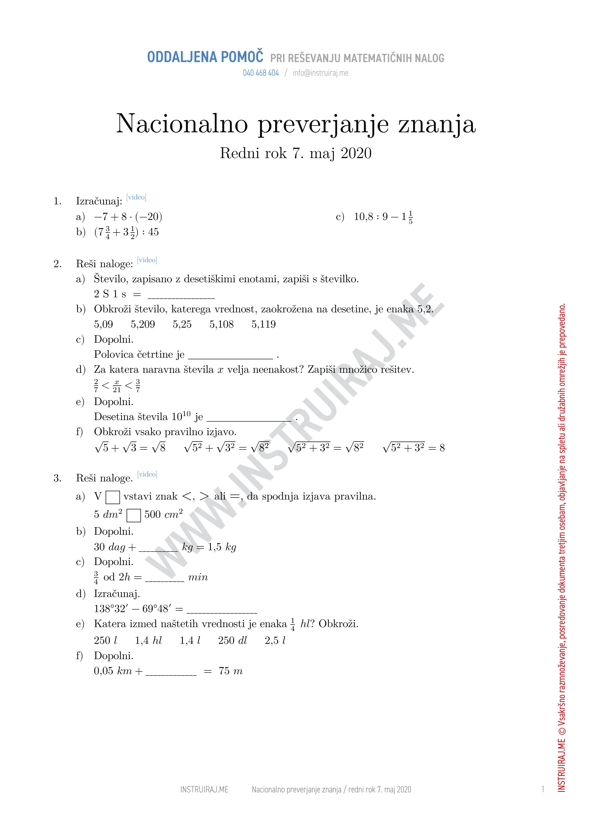 Nacionalno preverjanje znanja: NPZ redni rok 7. maj 2020