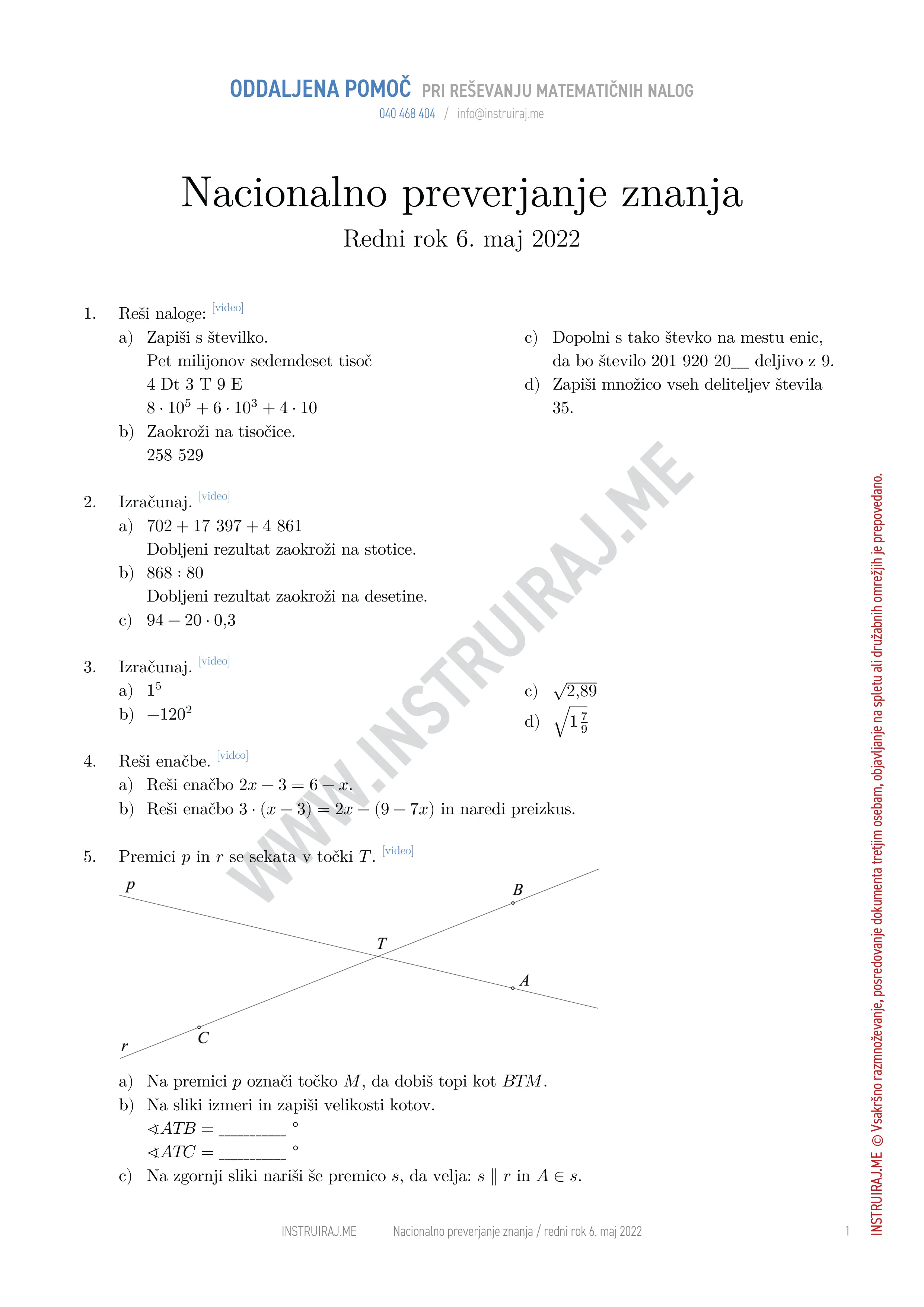 Nacionalno preverjanje znanja: NPZ redni rok 6. maj 2022