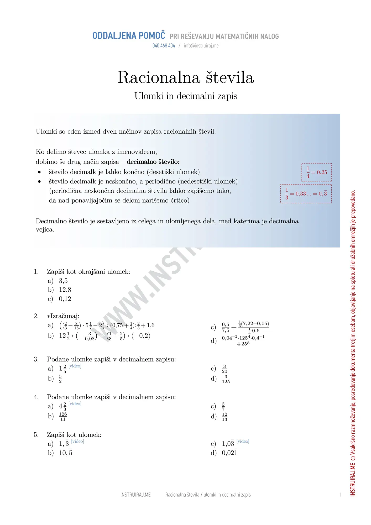 Racionalna števila: Ulomki in decimalni zapis
