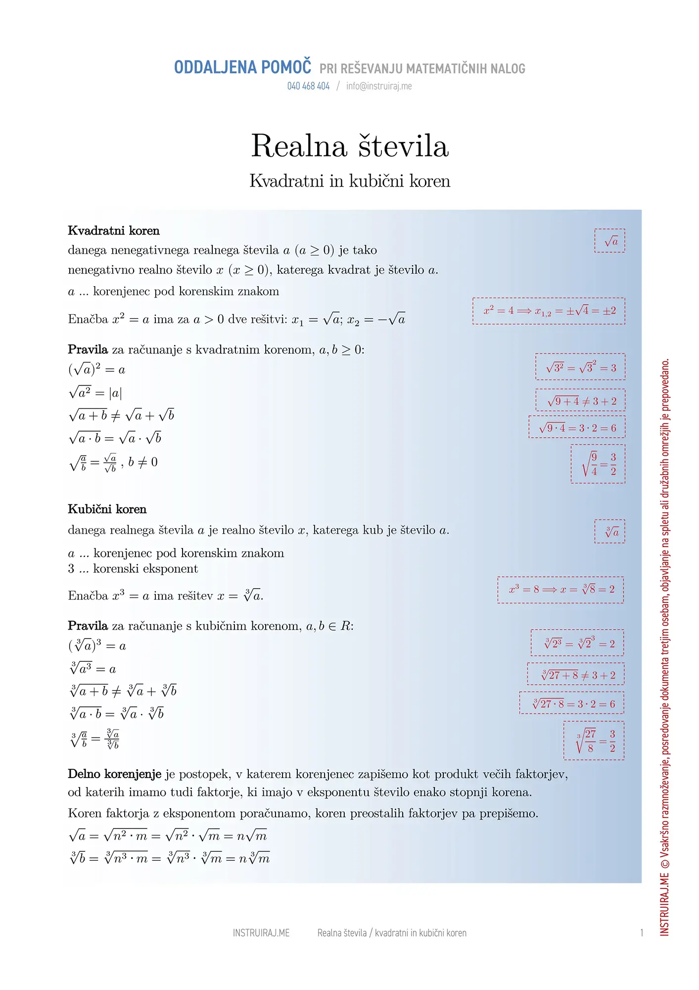 Realna števila: Kvadratni in kubični koren