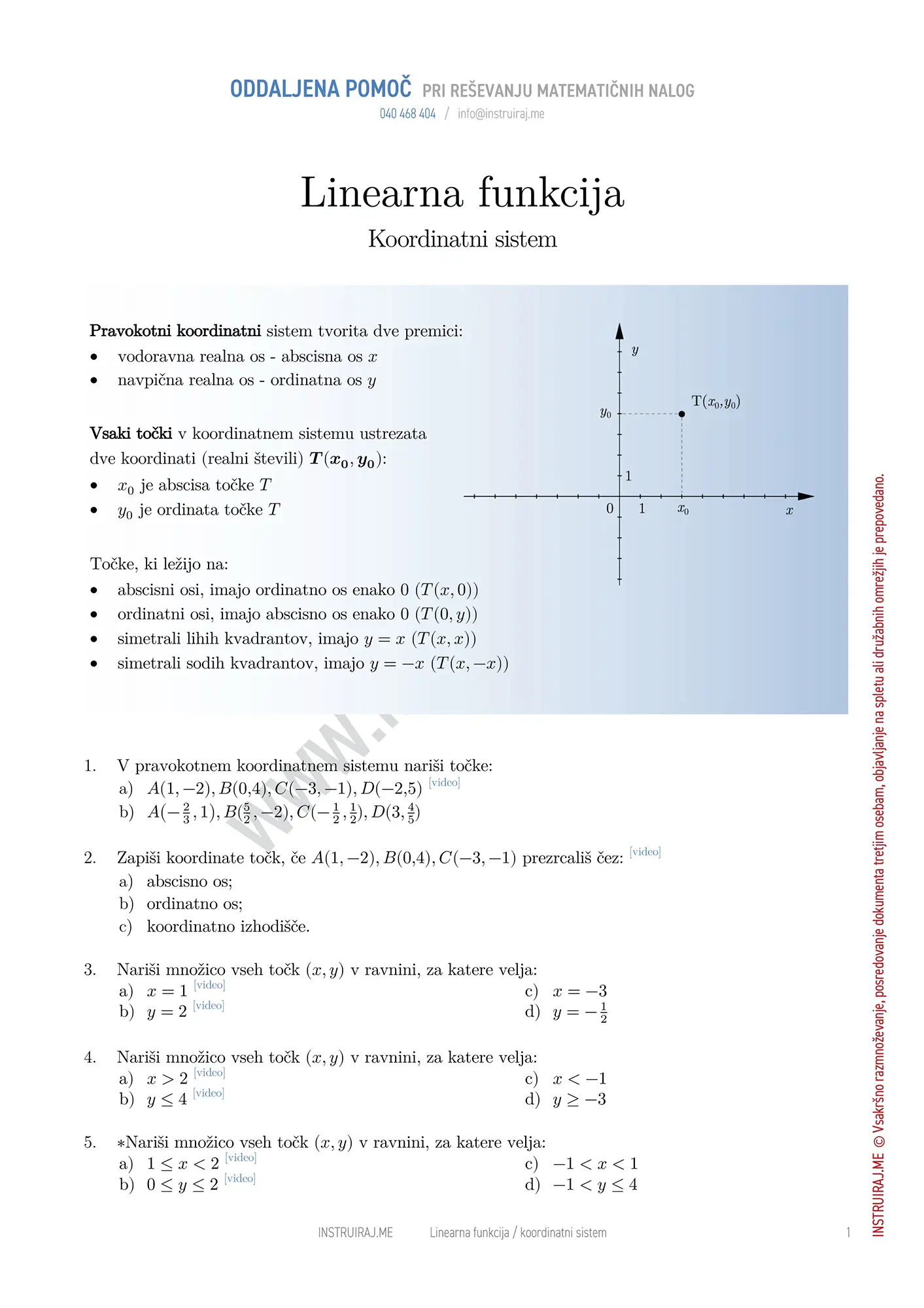 Linearna funkcija: Koordinatni sistem