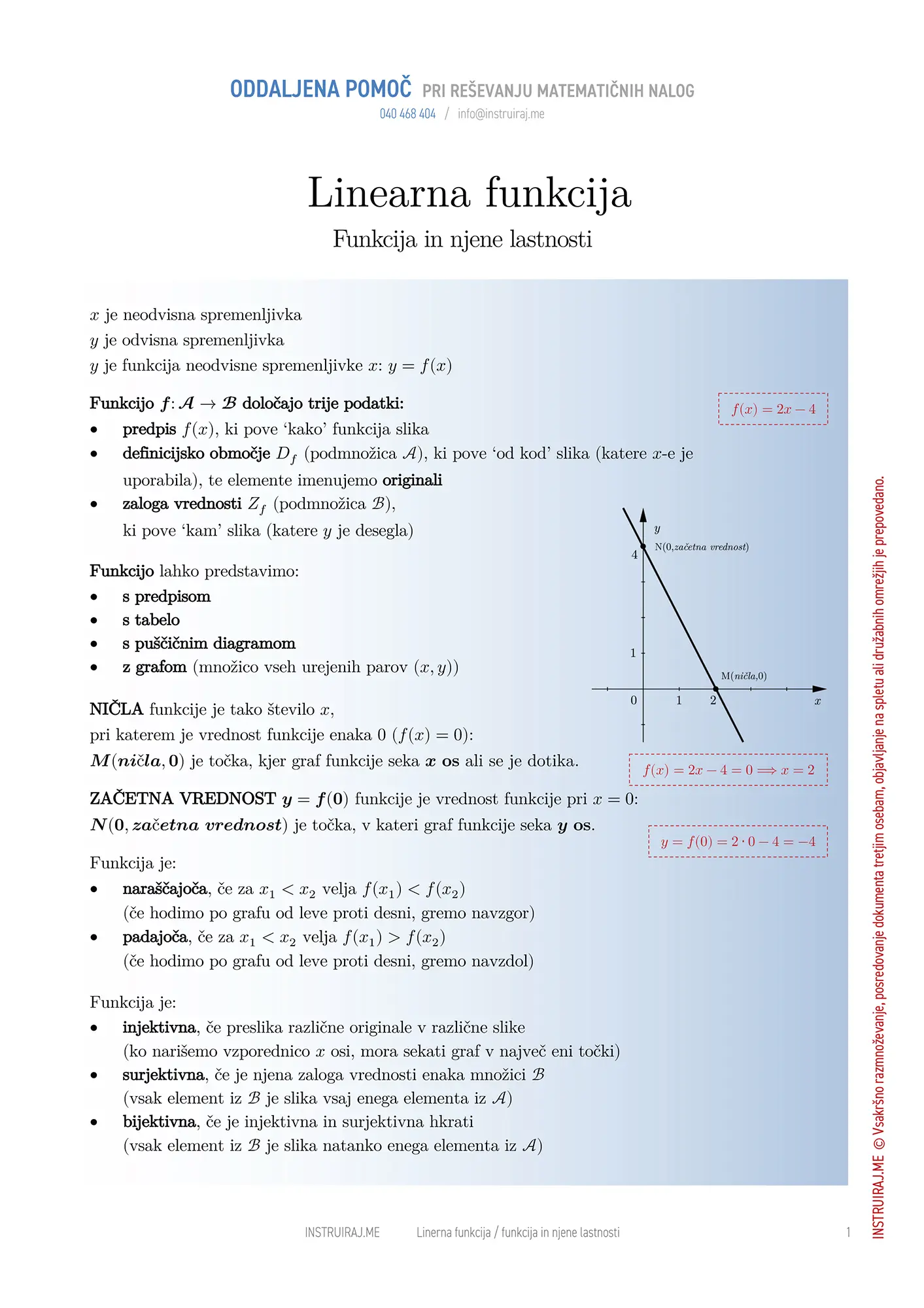 Linearna funkcija: Funkcija in njene lastnosti