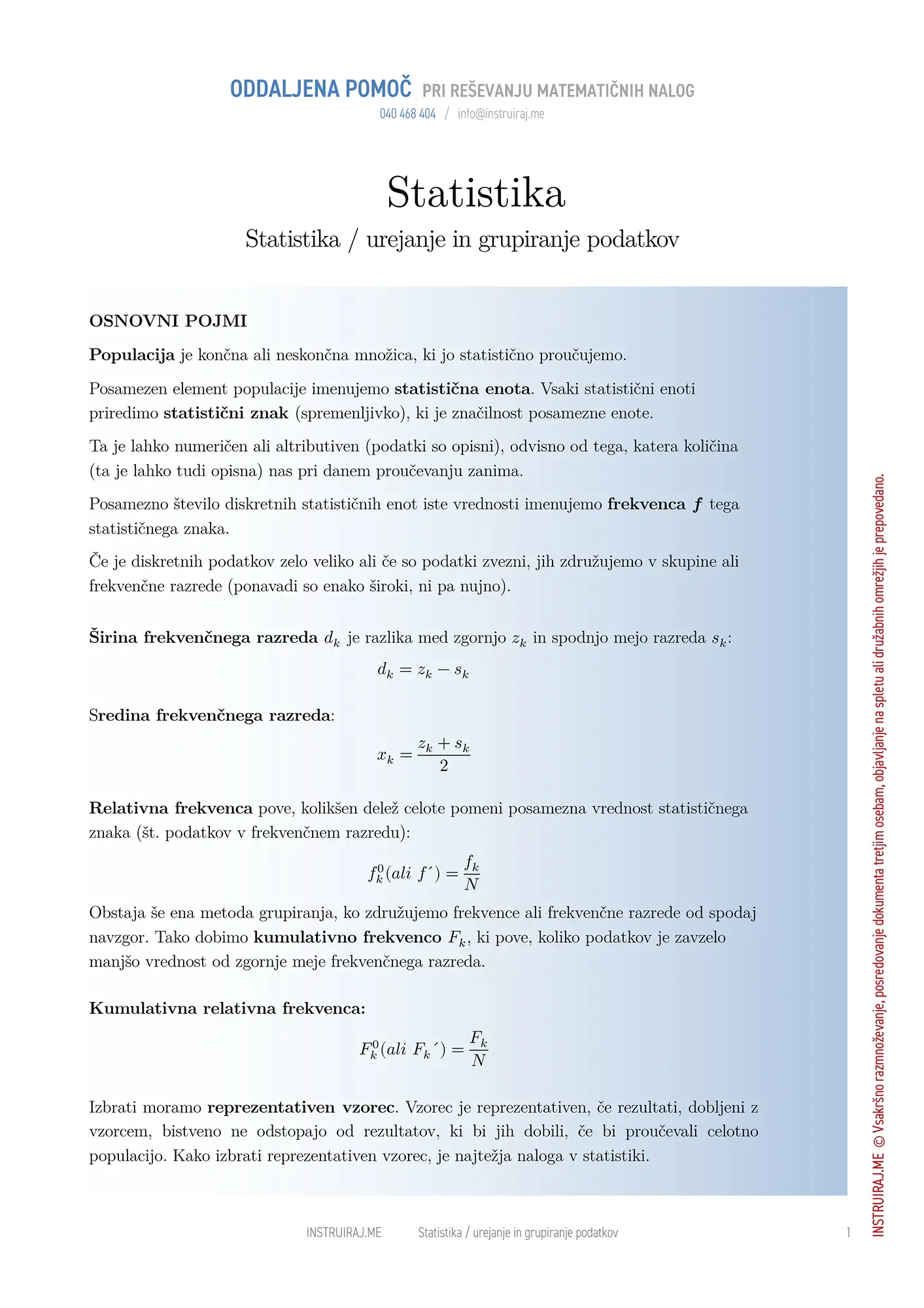 Osnove statistike: Urejanje in grupiranje podatkov