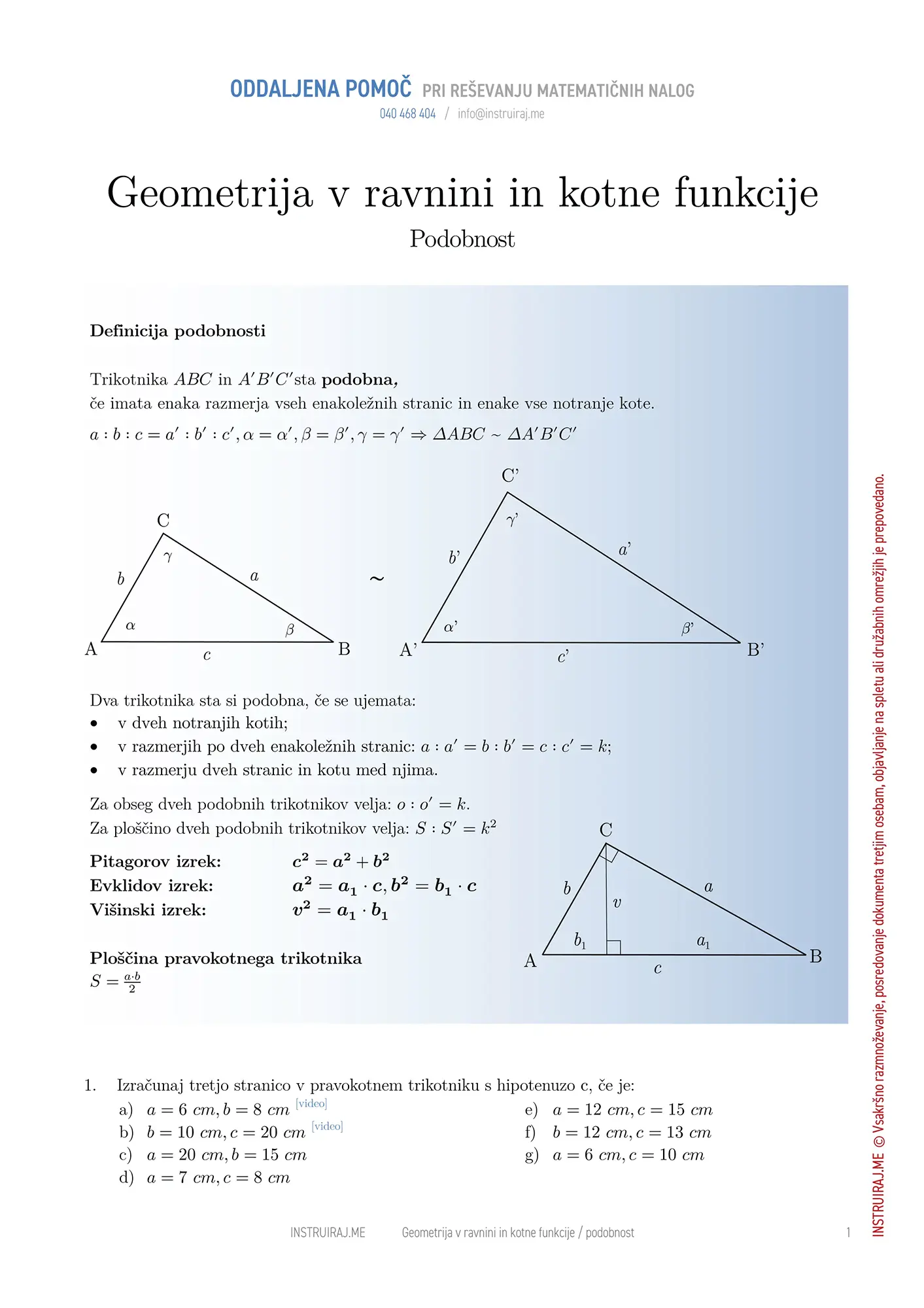 Geometrija v ravnini in kotne funkcije: Podobnost