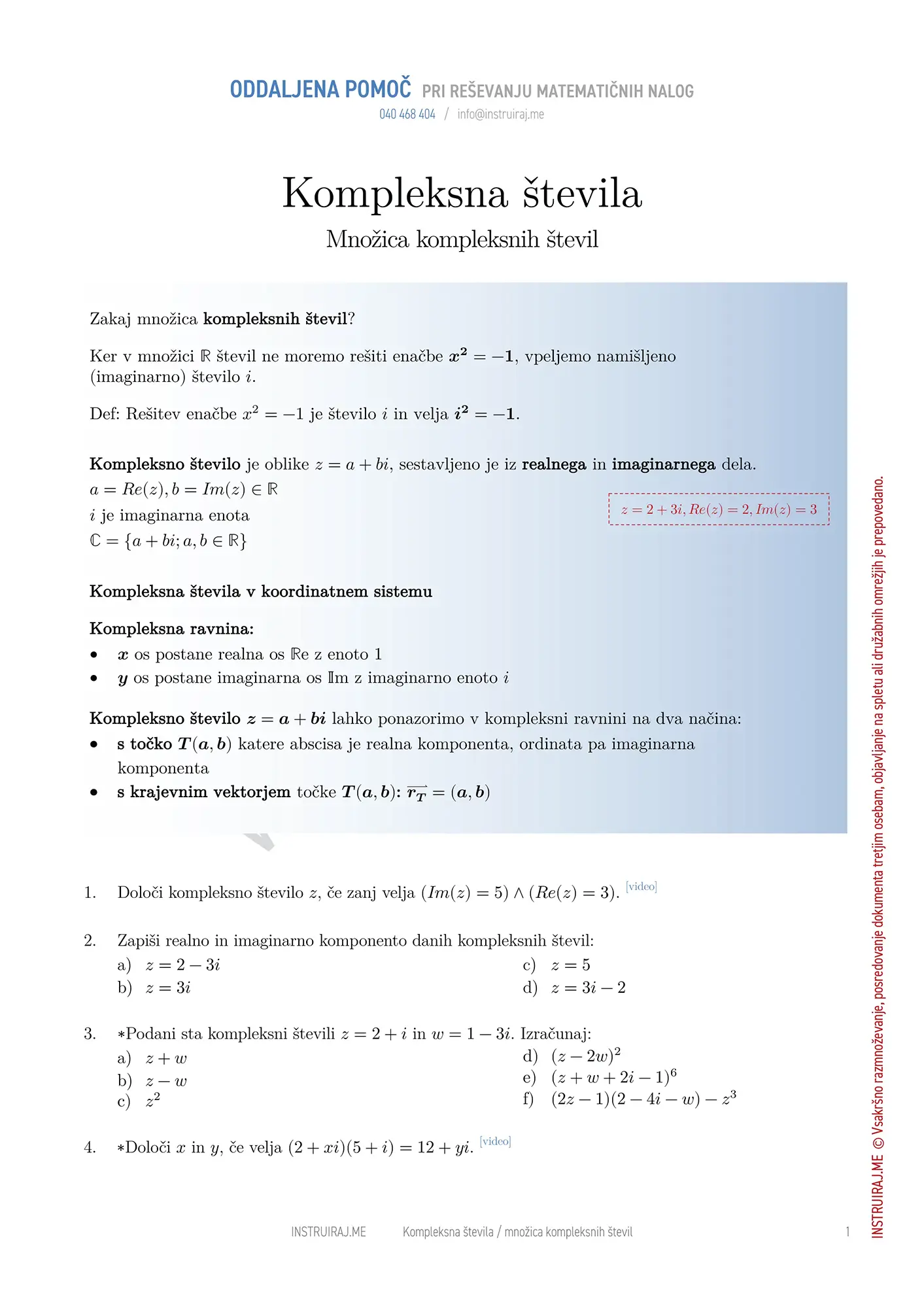 Kompleksna števila: Množica kompleksnih števil