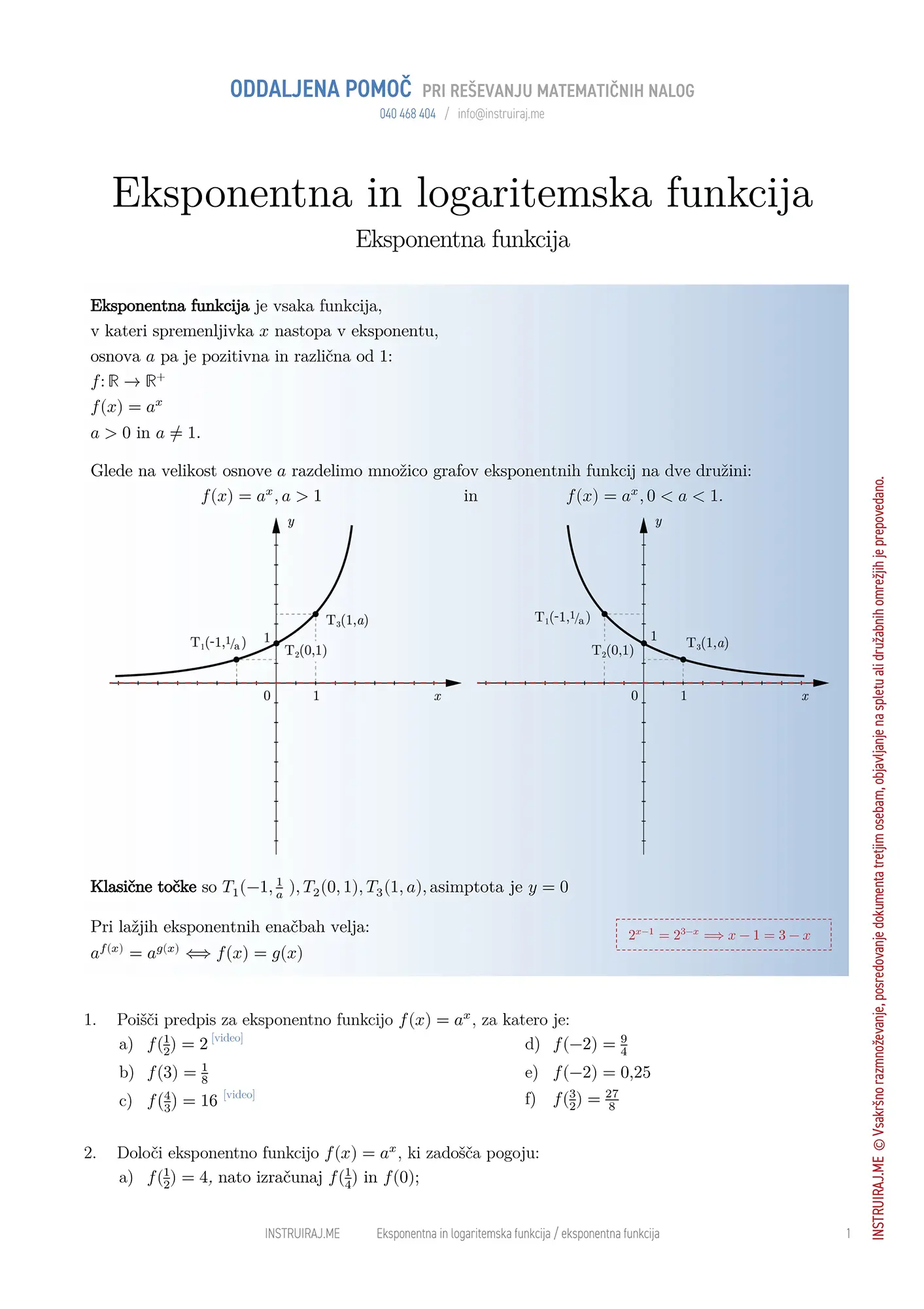 Eksponentna in logaritemska funkcija: Eksponentna funkcija