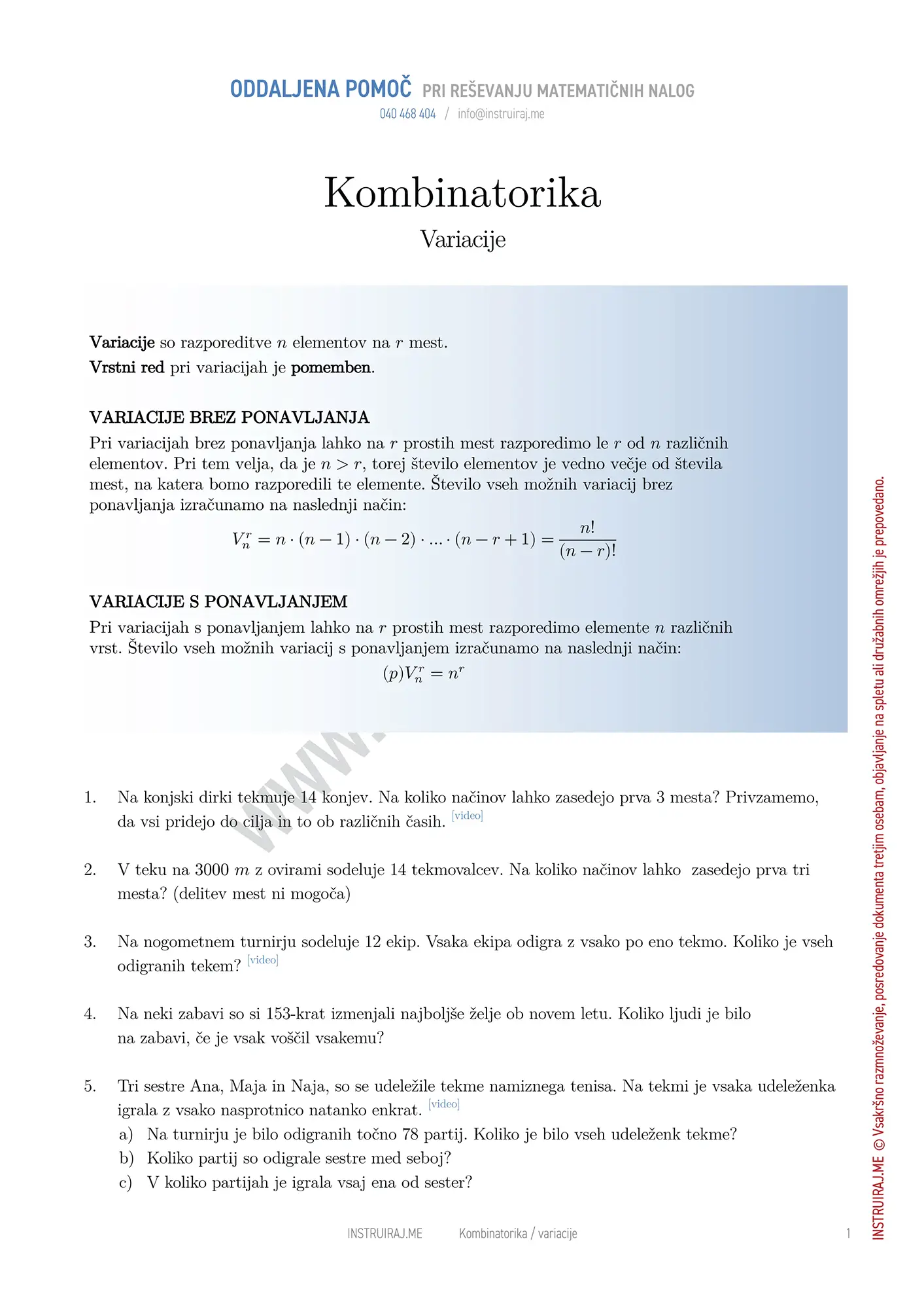 Kombinatorika: Variacije
