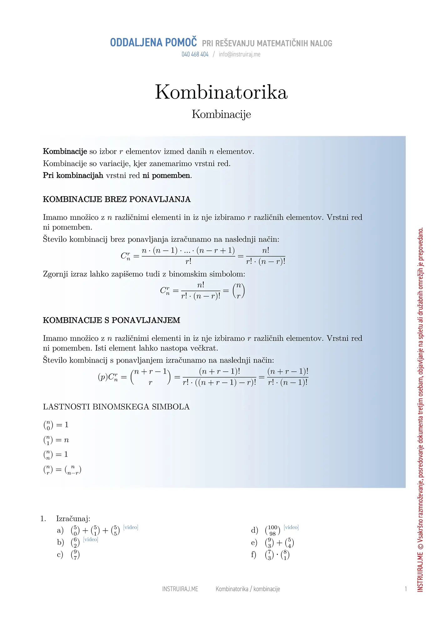 Kombinatorika: Kombinacije