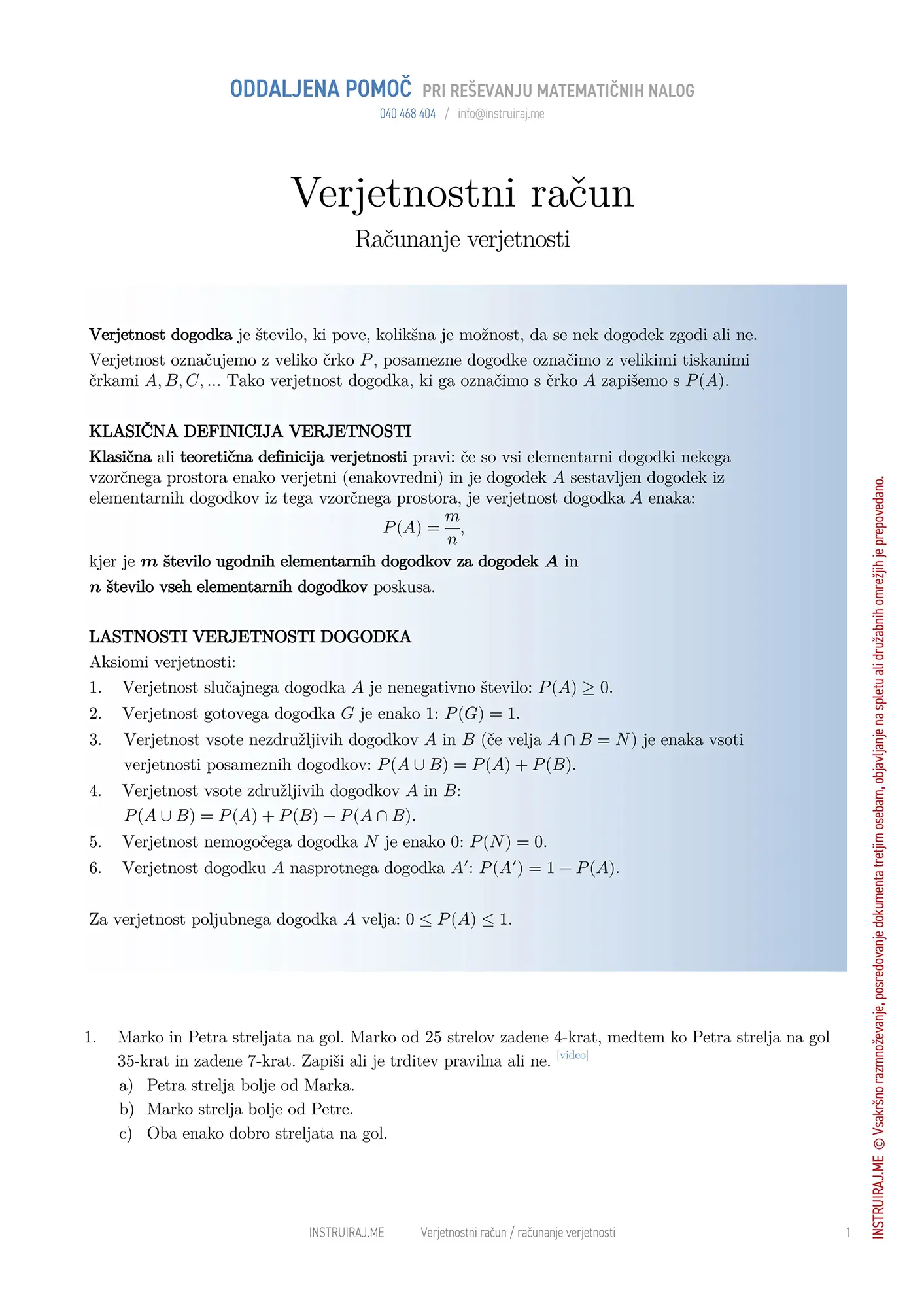 Verjetnostni račun: Računanje verjetnosti