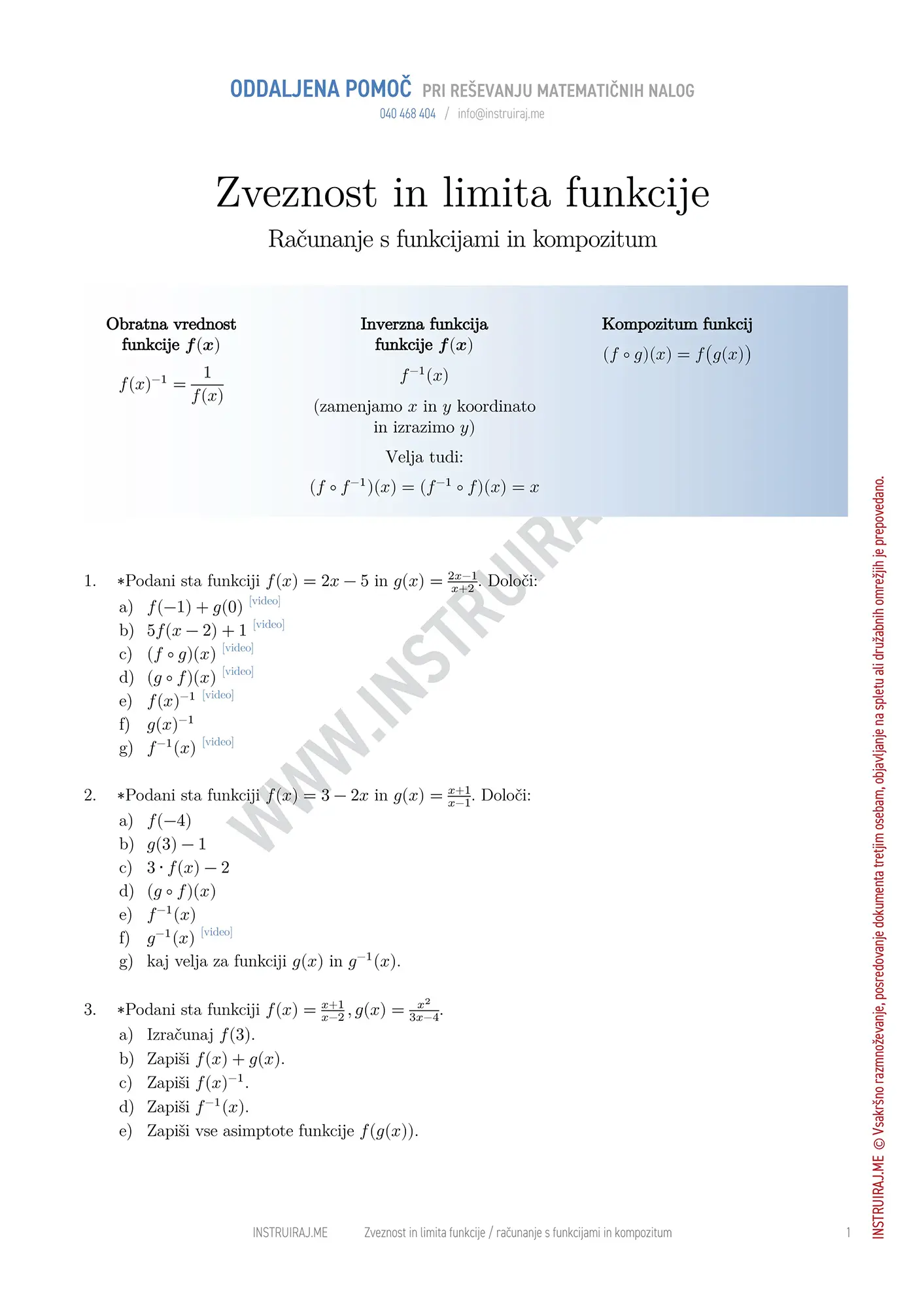 Zveznost in limita funkcije: Računanje s funkcijami in kompozitum