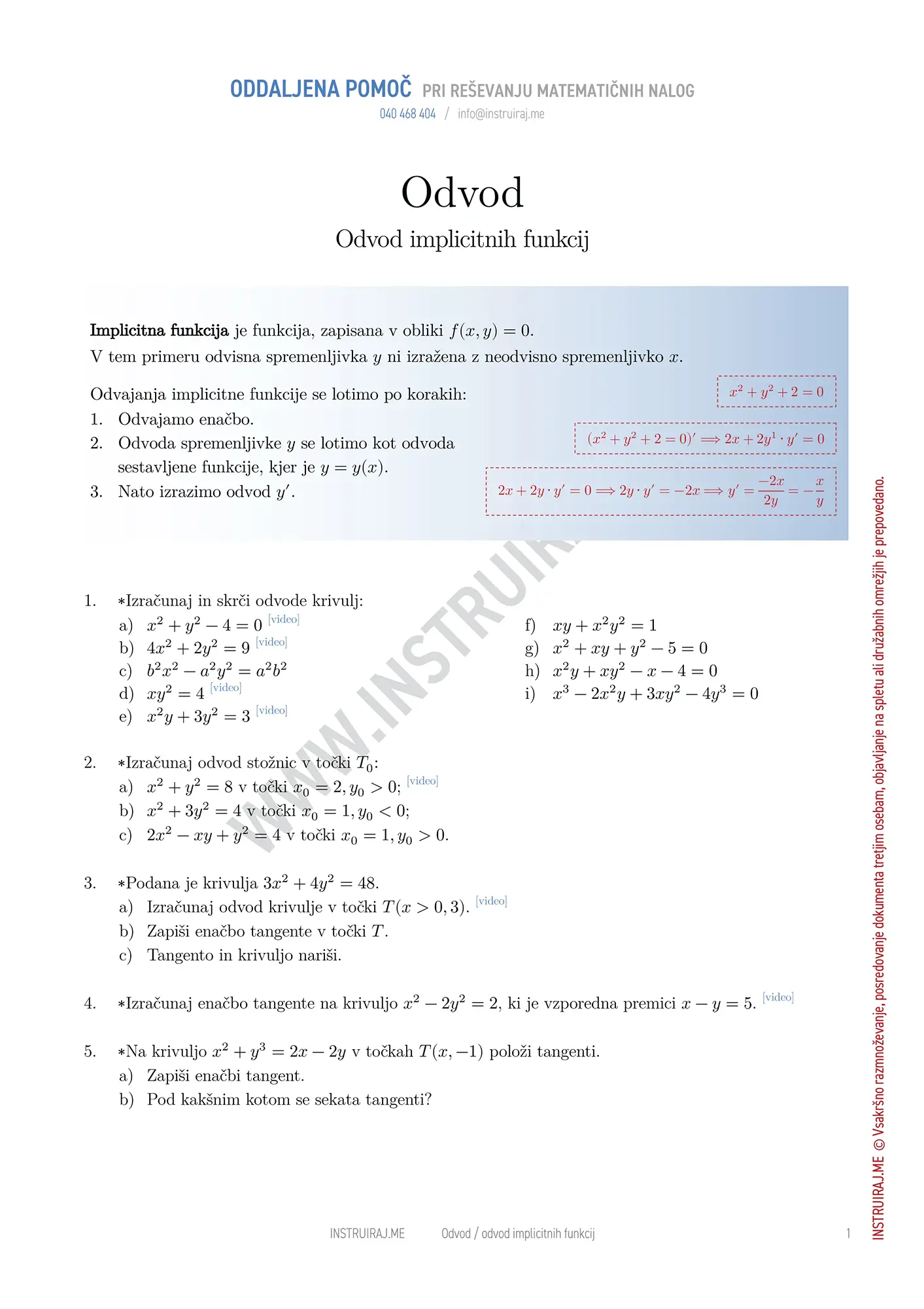 Odvod: Odvod implicitnih funkcij