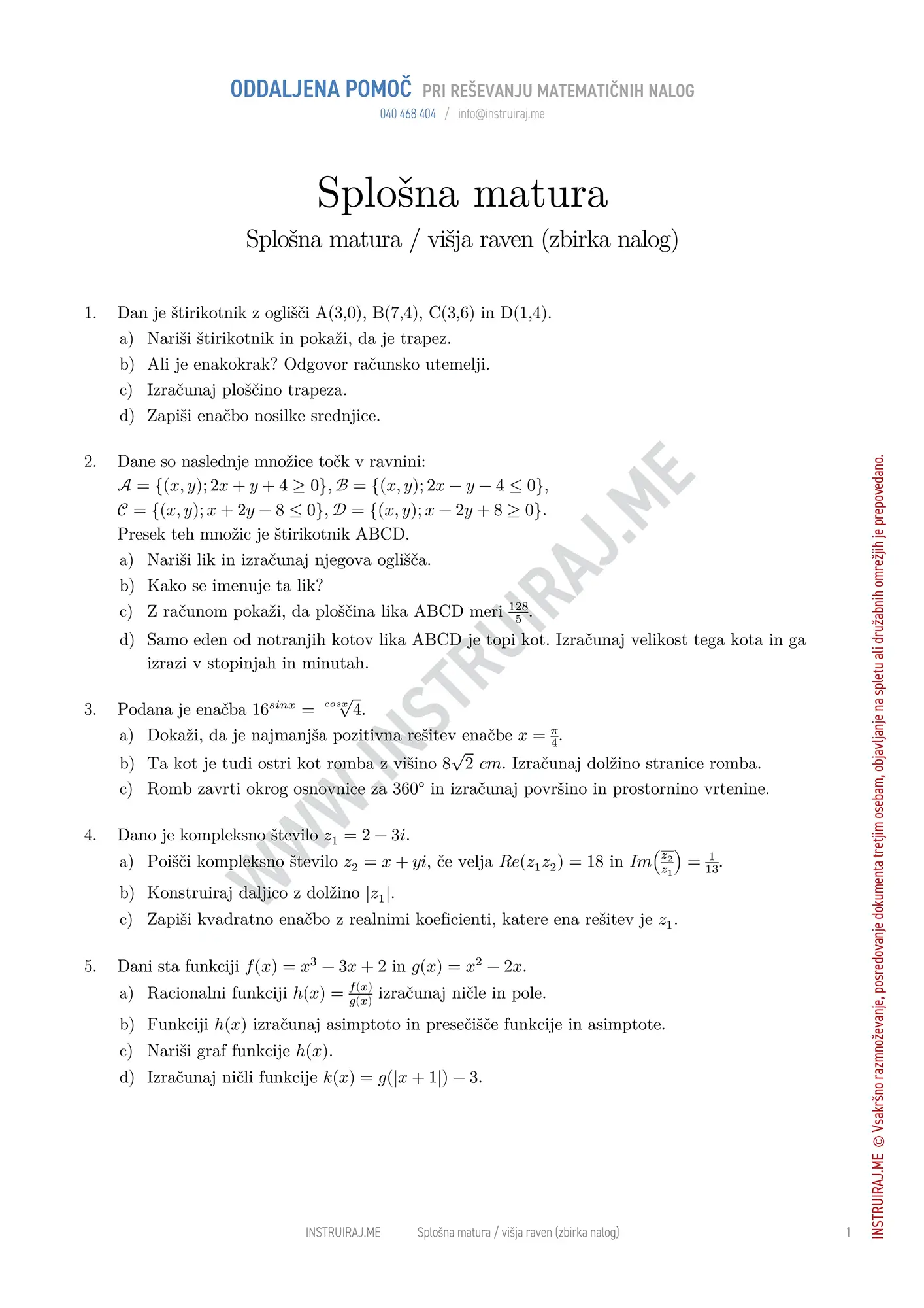 Splošna matura (višja raven): Splošna matura VR (zbirka nalog)