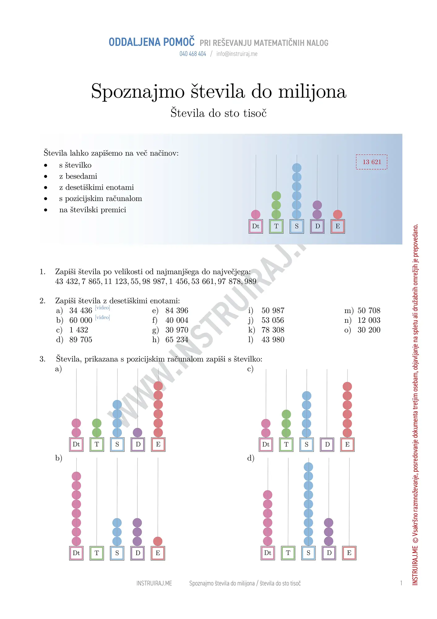Spoznajmo števila do milijona: Števila do sto tisoč