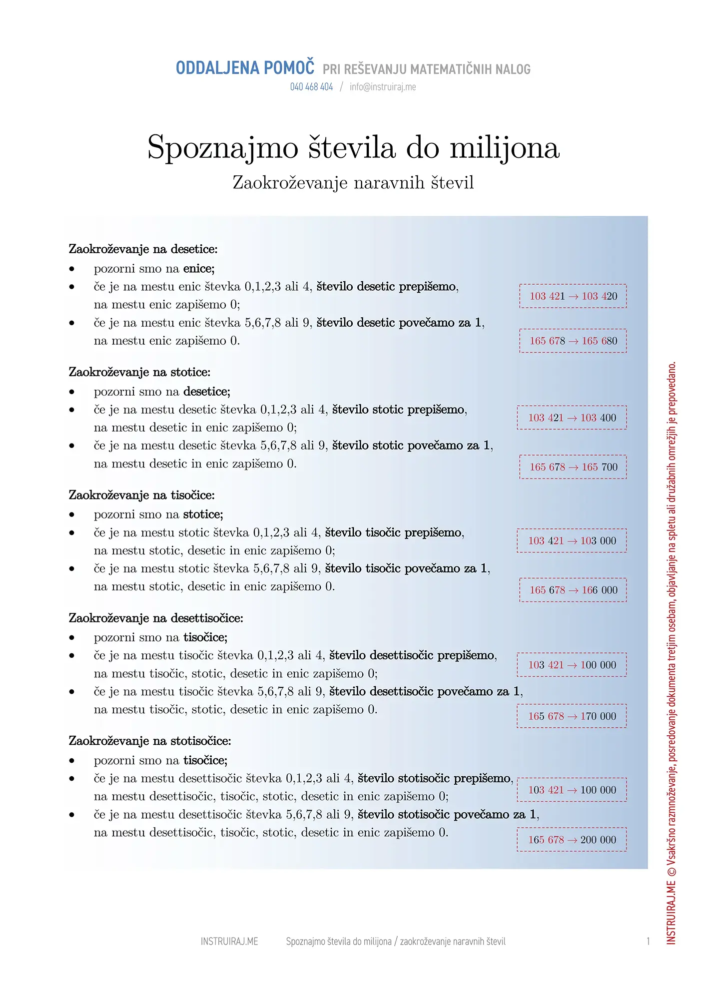 Spoznajmo števila do milijona: Zaokroževanje naravnih števil