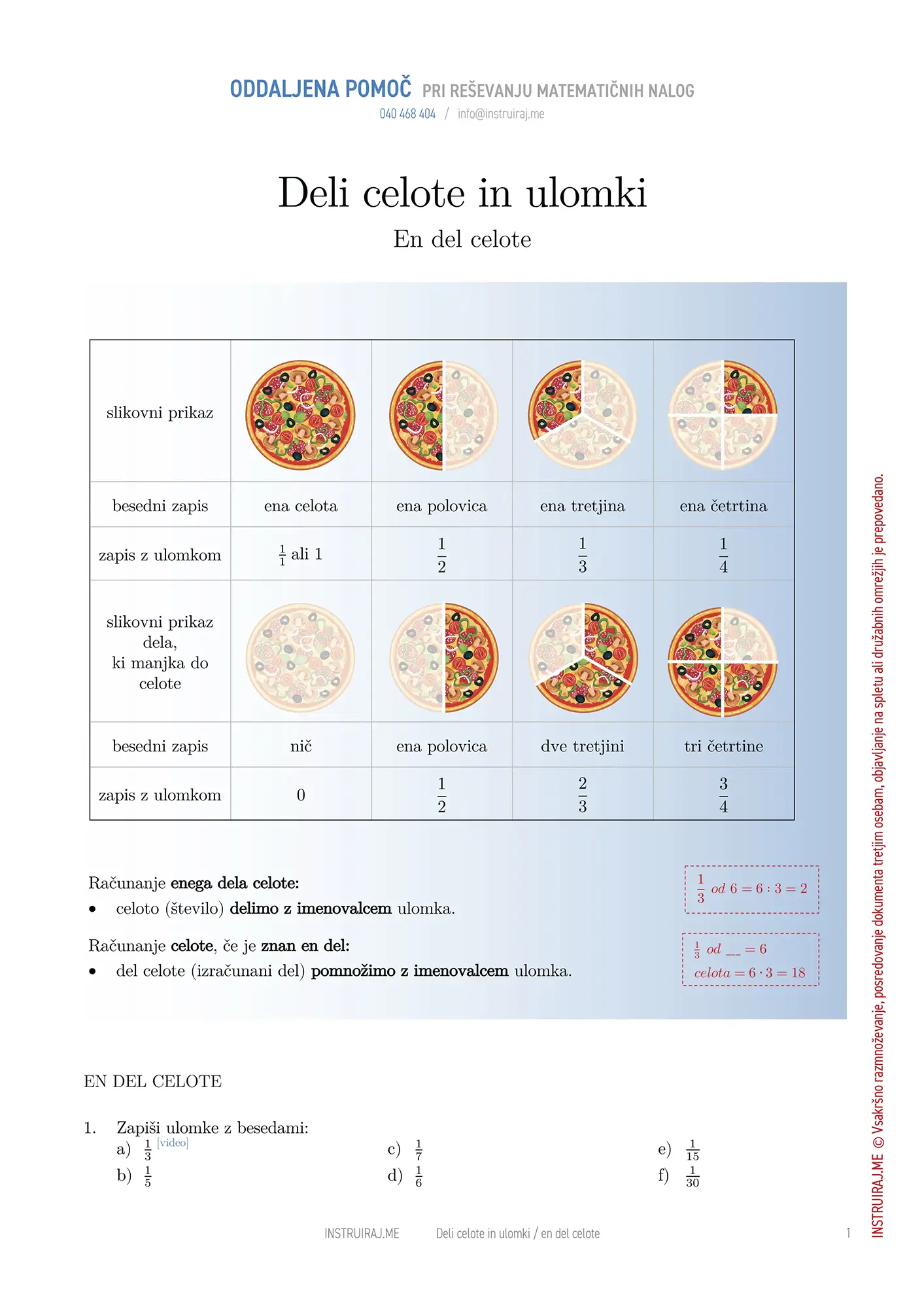 Deli celote in ulomki: En del celote