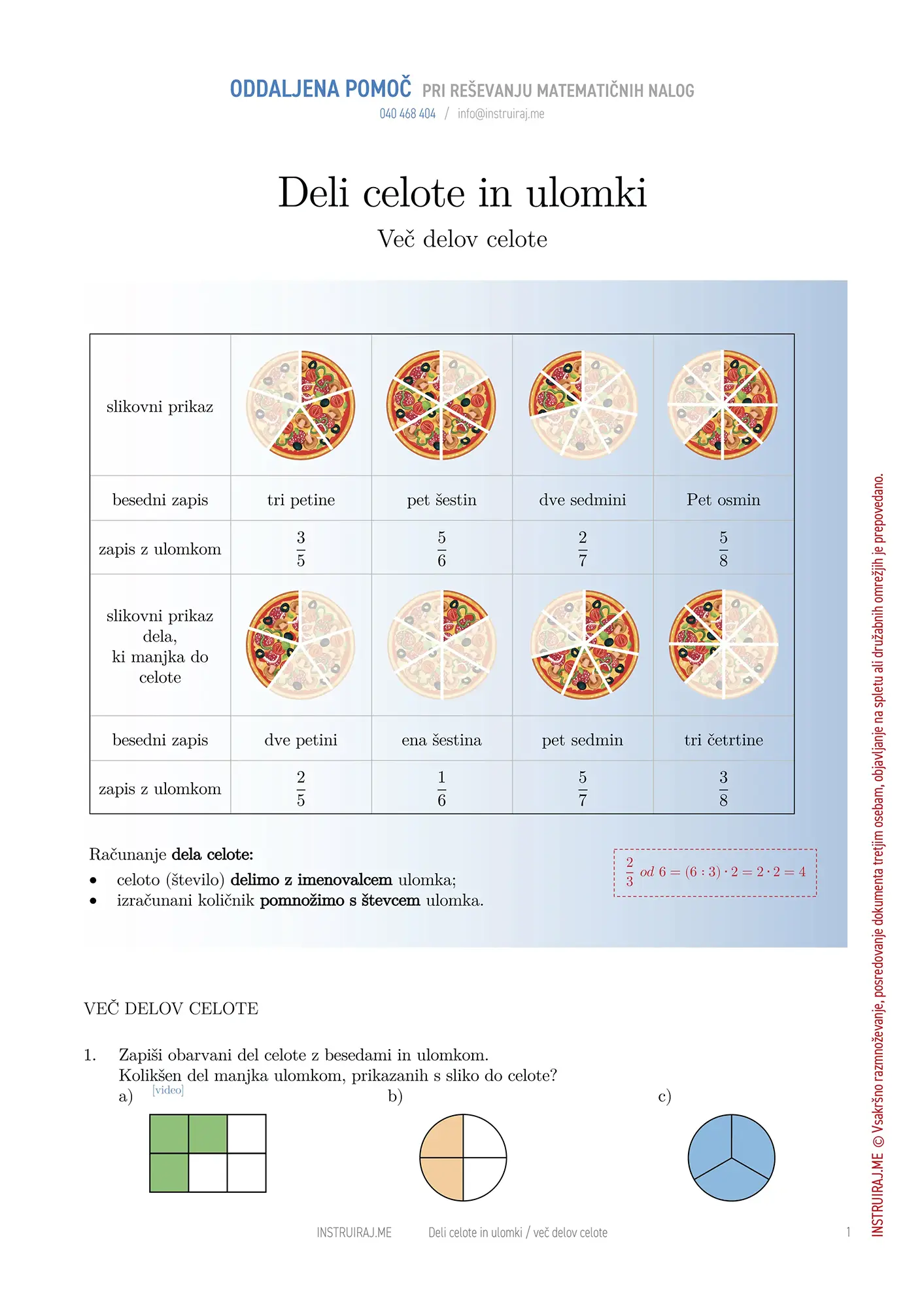 Deli celote in ulomki: Več delov celote
