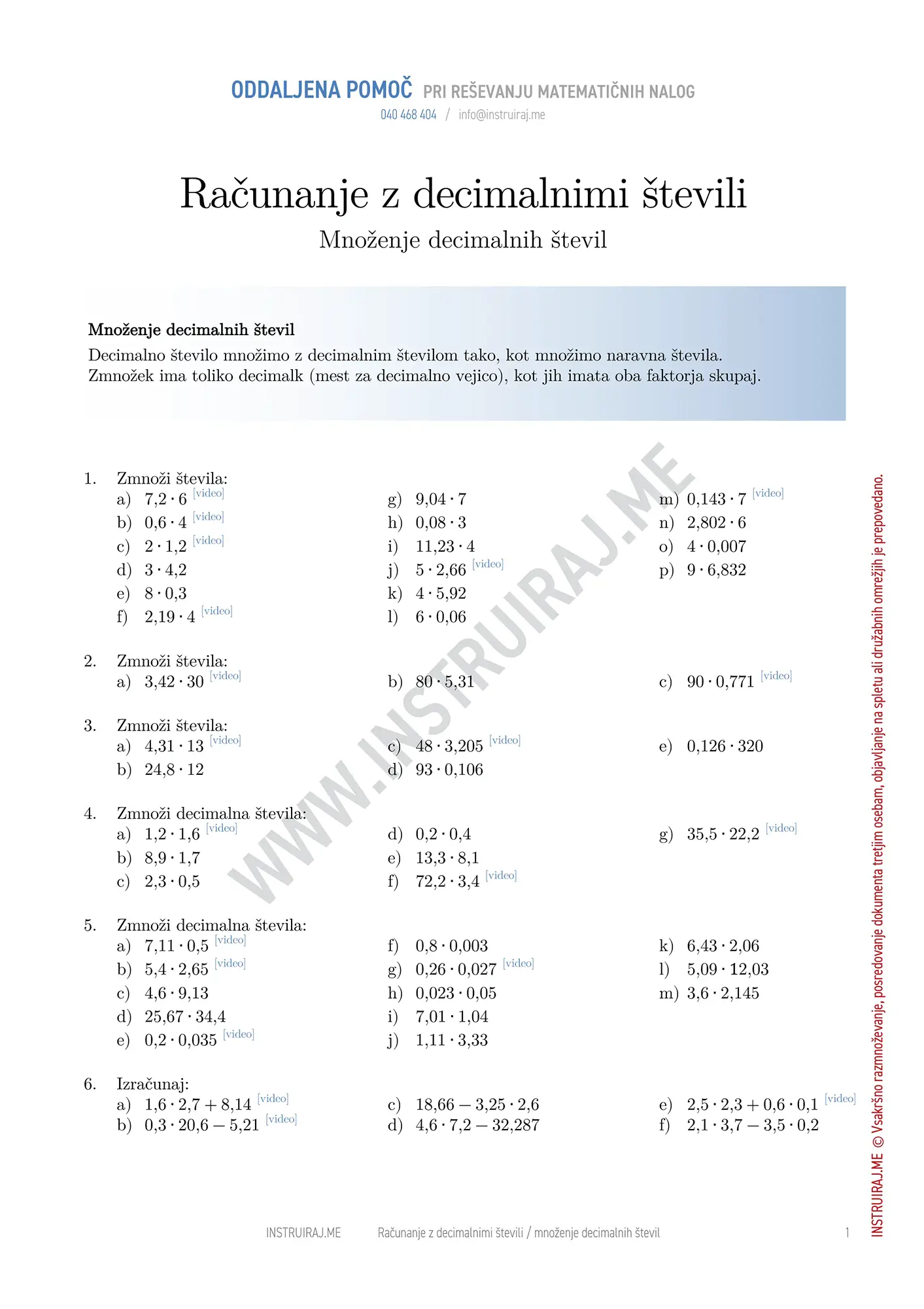 Računanje z decimalnimi števili: Množenje decimalnih števil