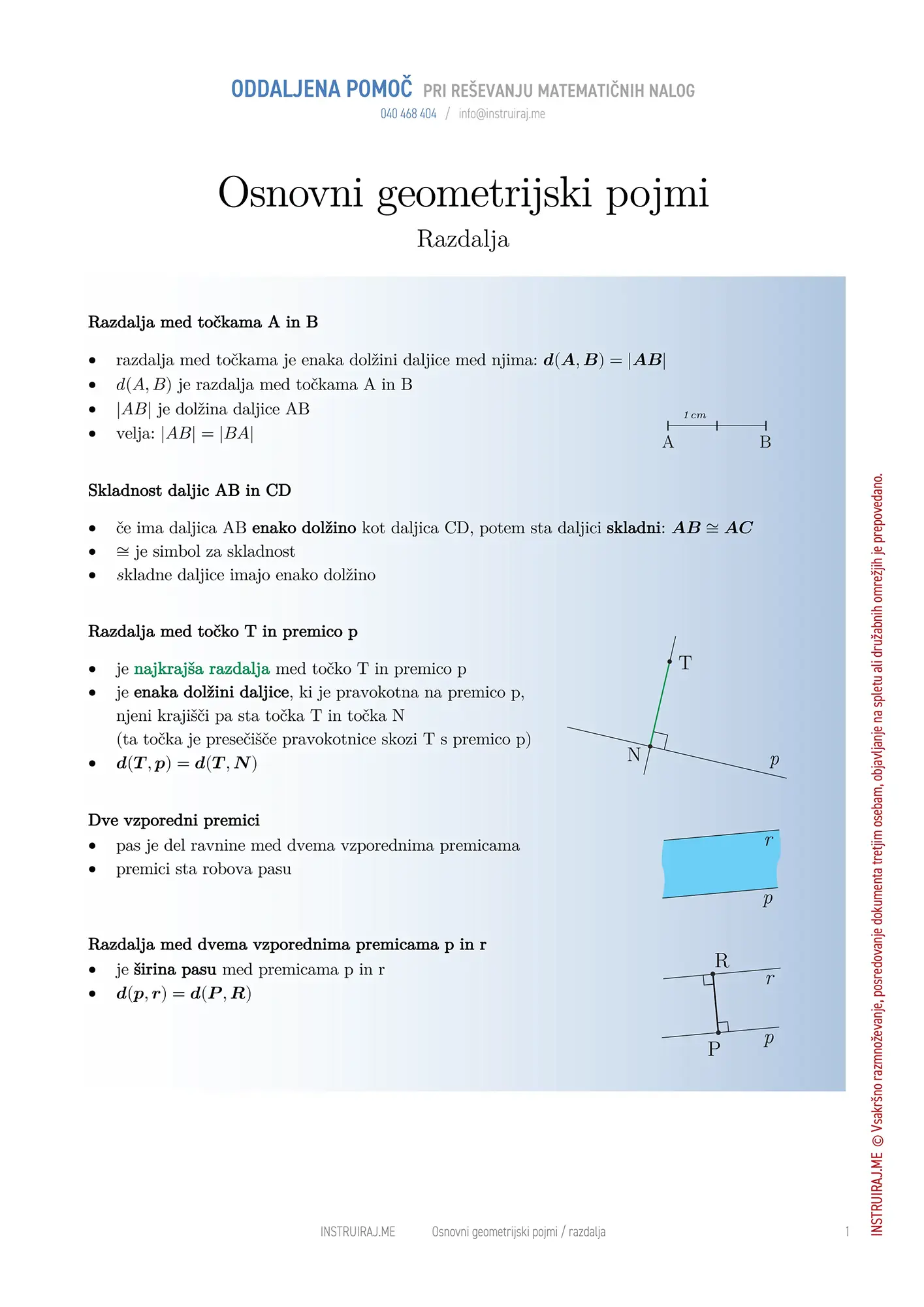 Osnovni geometrijski pojmi: Razdalja